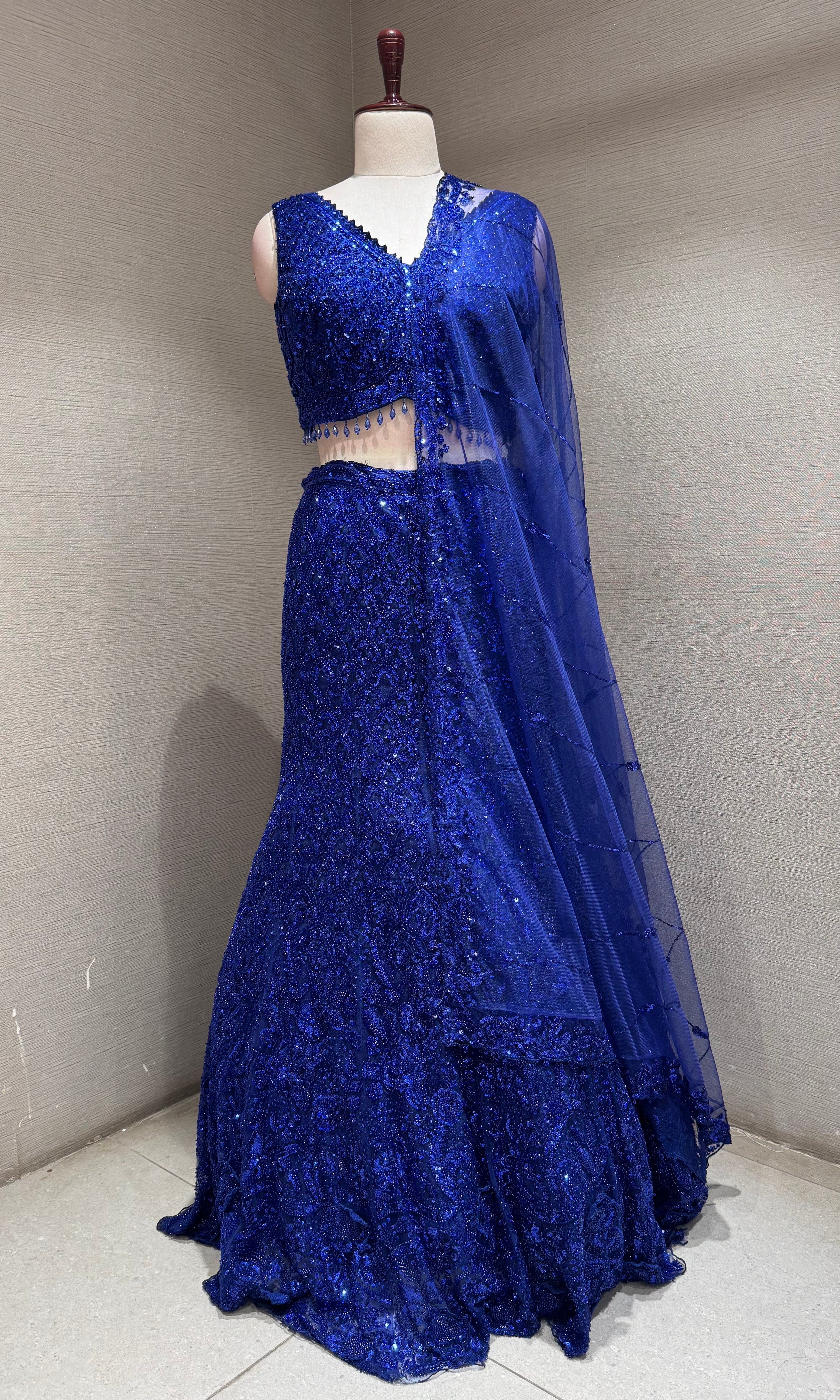 Royal Blue Fish Cut Sequined Lehenga Choli Set