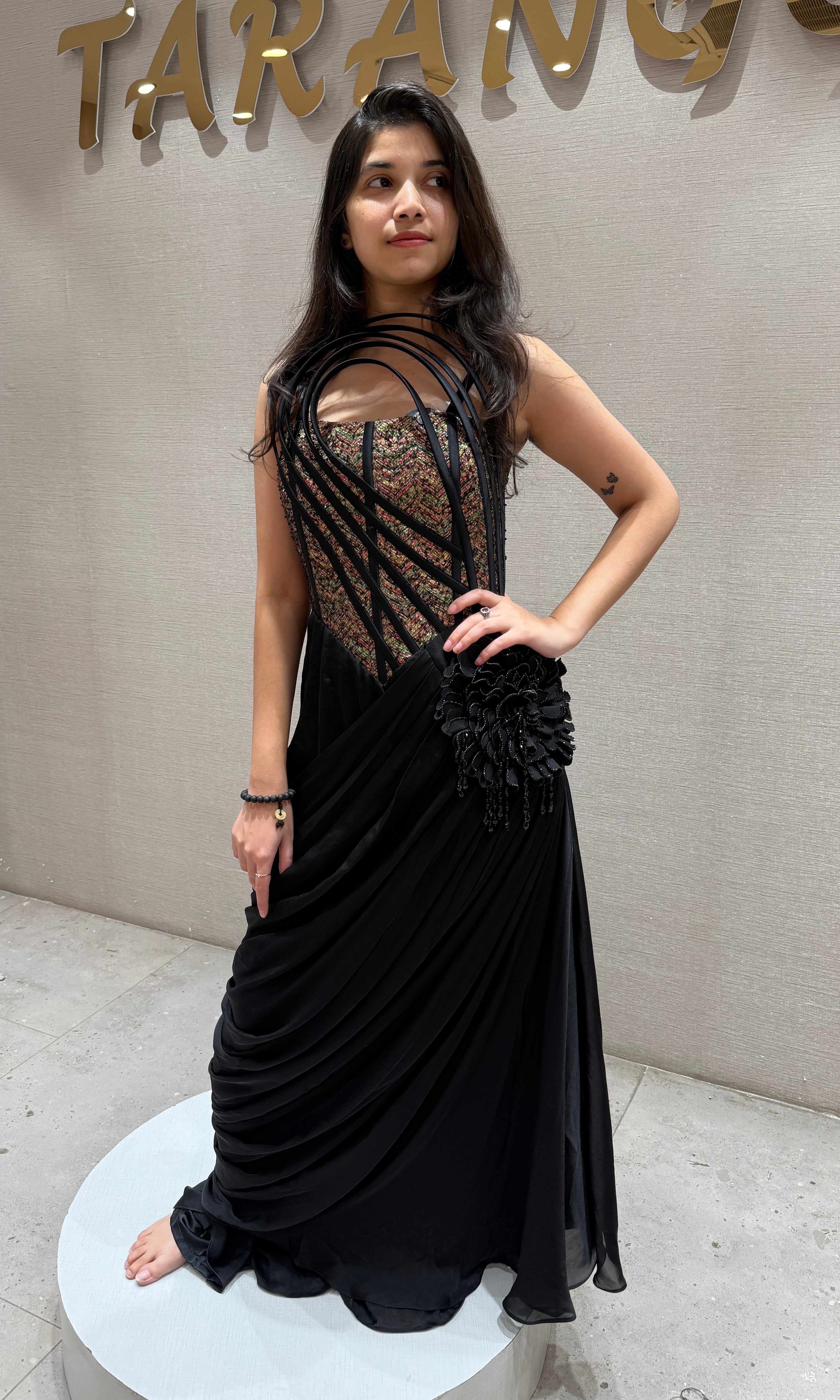 Black Corset Style Draped gown