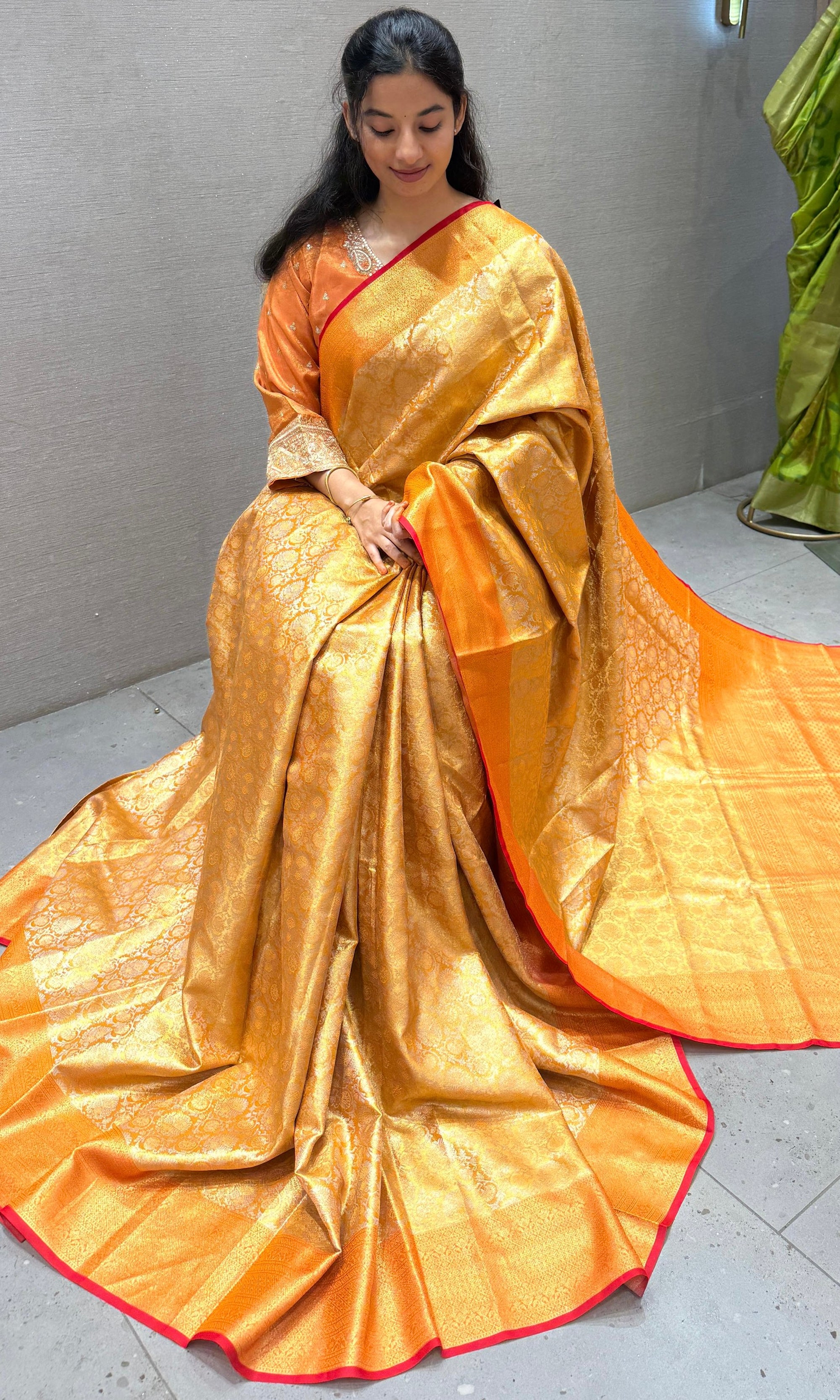 Orange saree with ready blouse