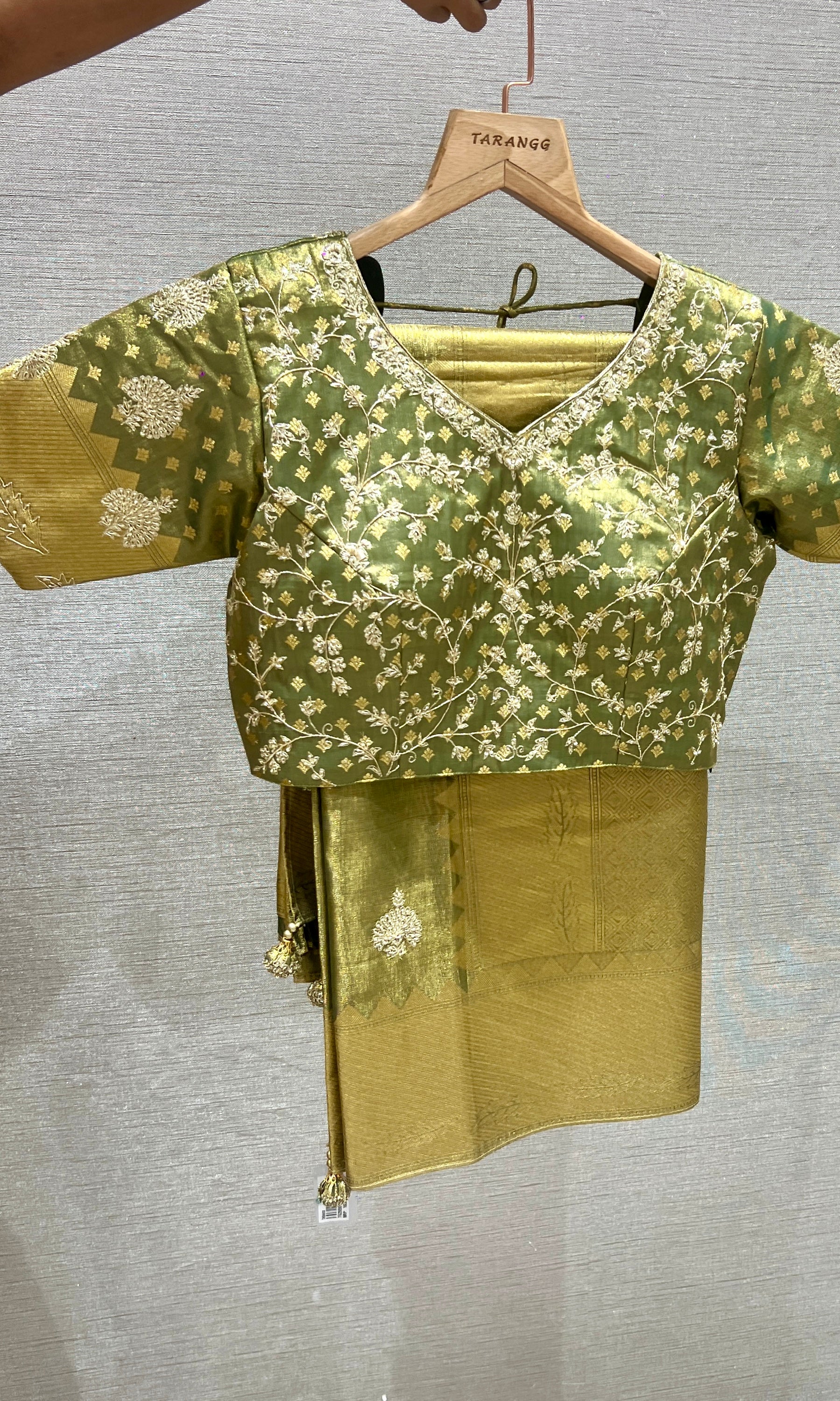 Green saree with ready blouse