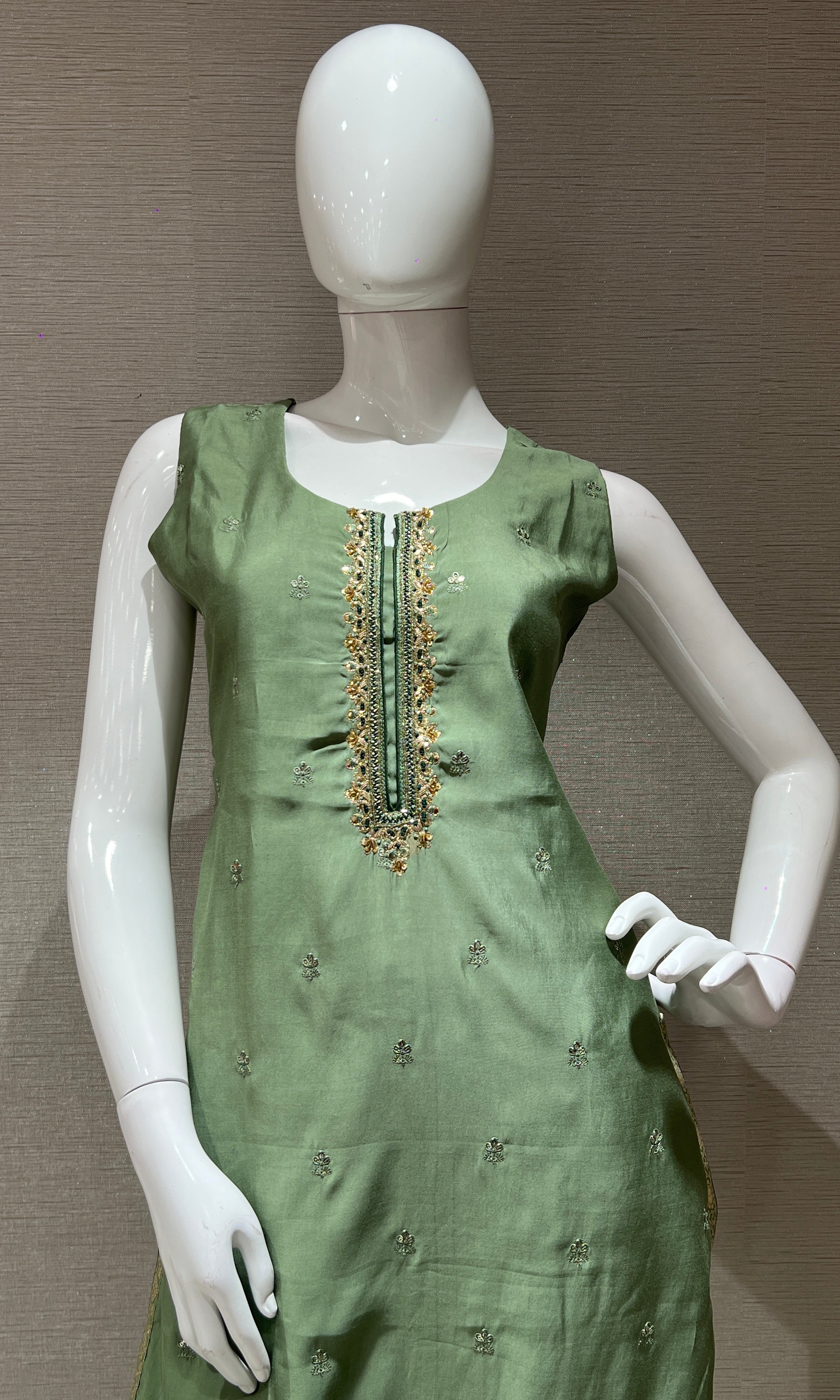 Green embroidered kurta set
