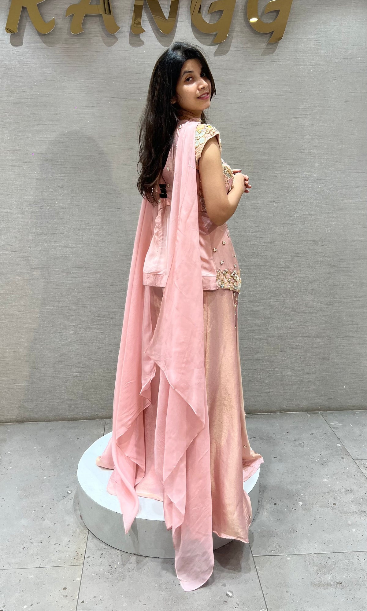 Blush Pink Satin Floral Embroidered Palazzo Set