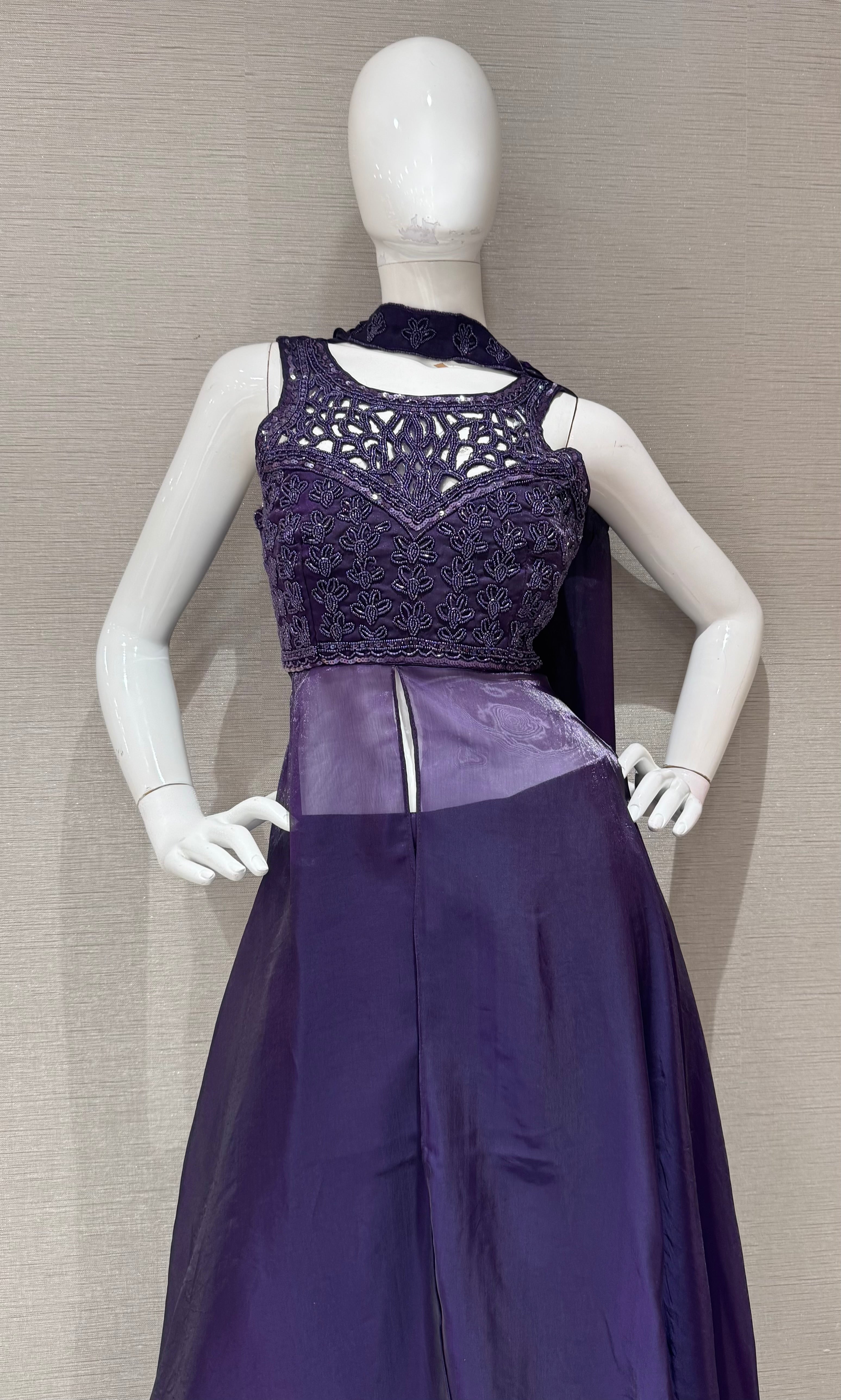Deep Purple Lace Embroidered Palazzo set