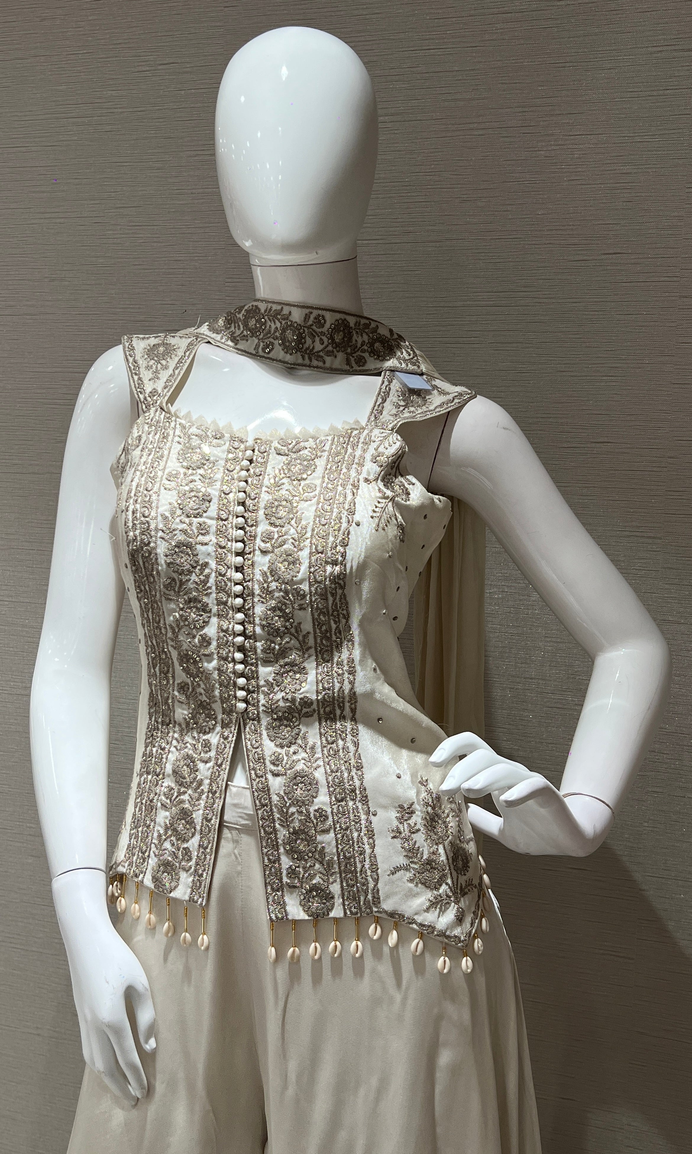 White Embroidered Peplum Top Palazzo Set