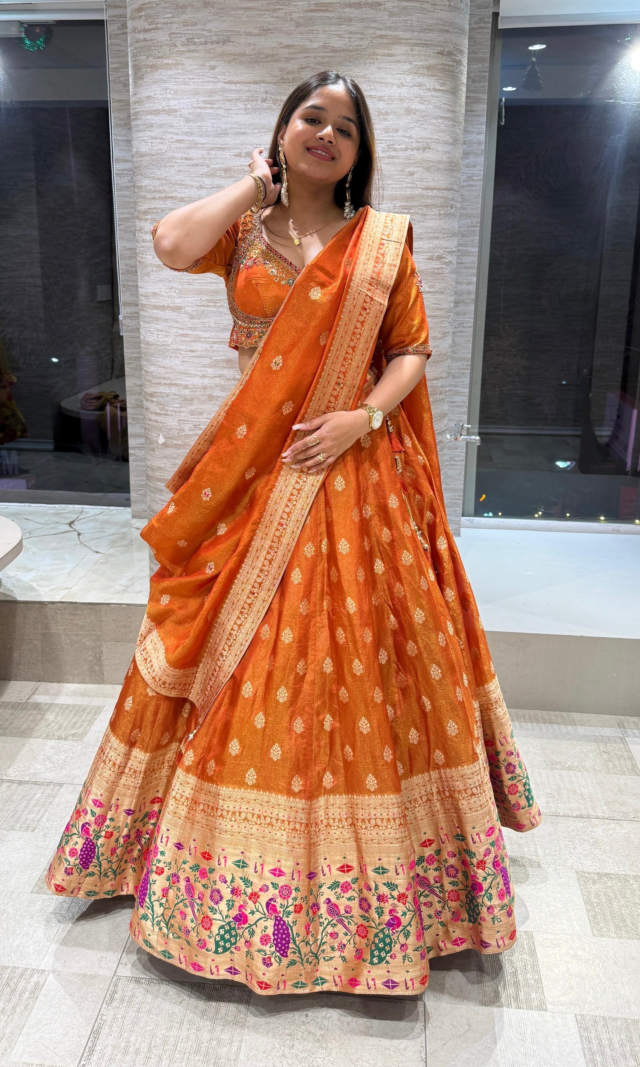 Rust Golden BANARASI EMBROIDERED Lehenga