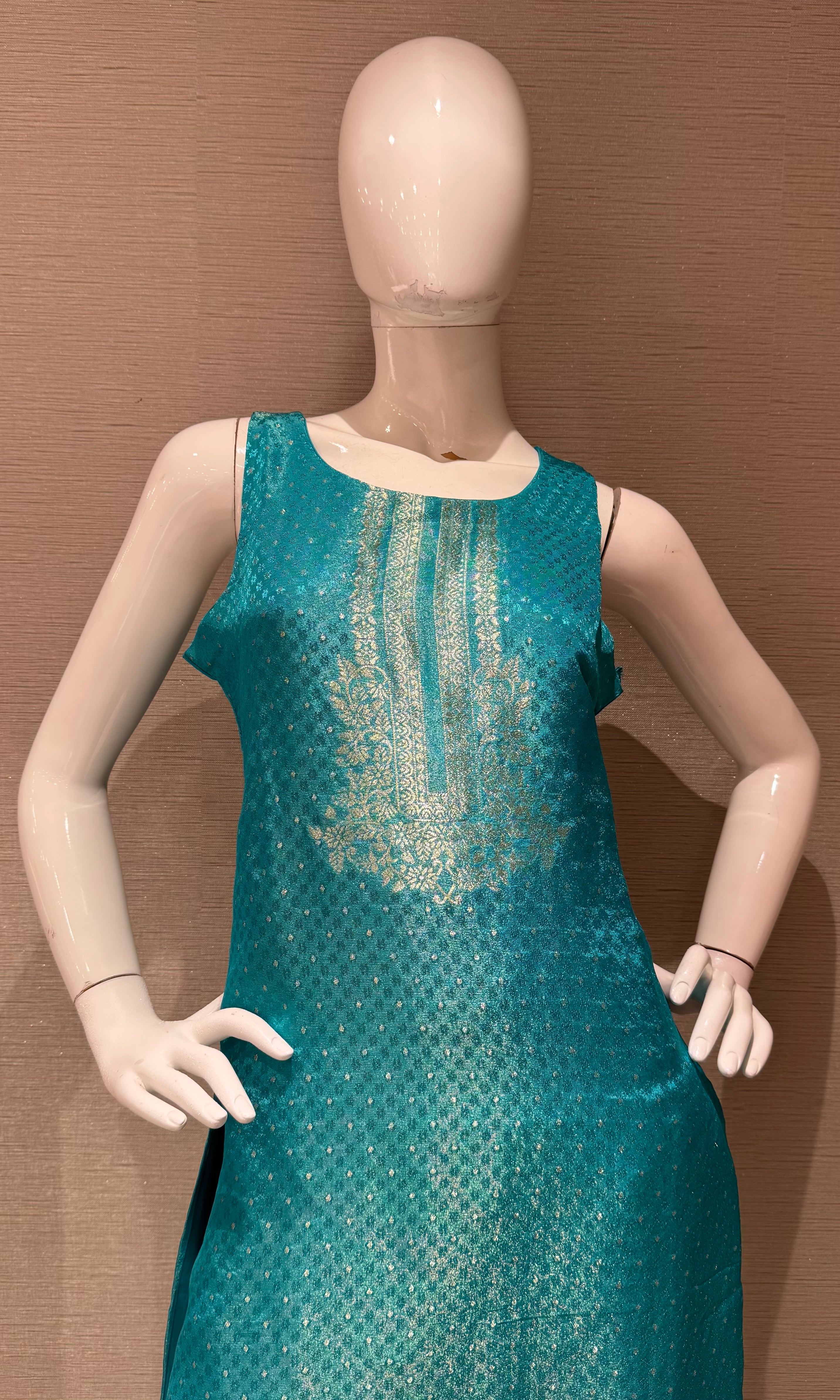 Sky Blue Kurta Set with Metallic Border Dupatta