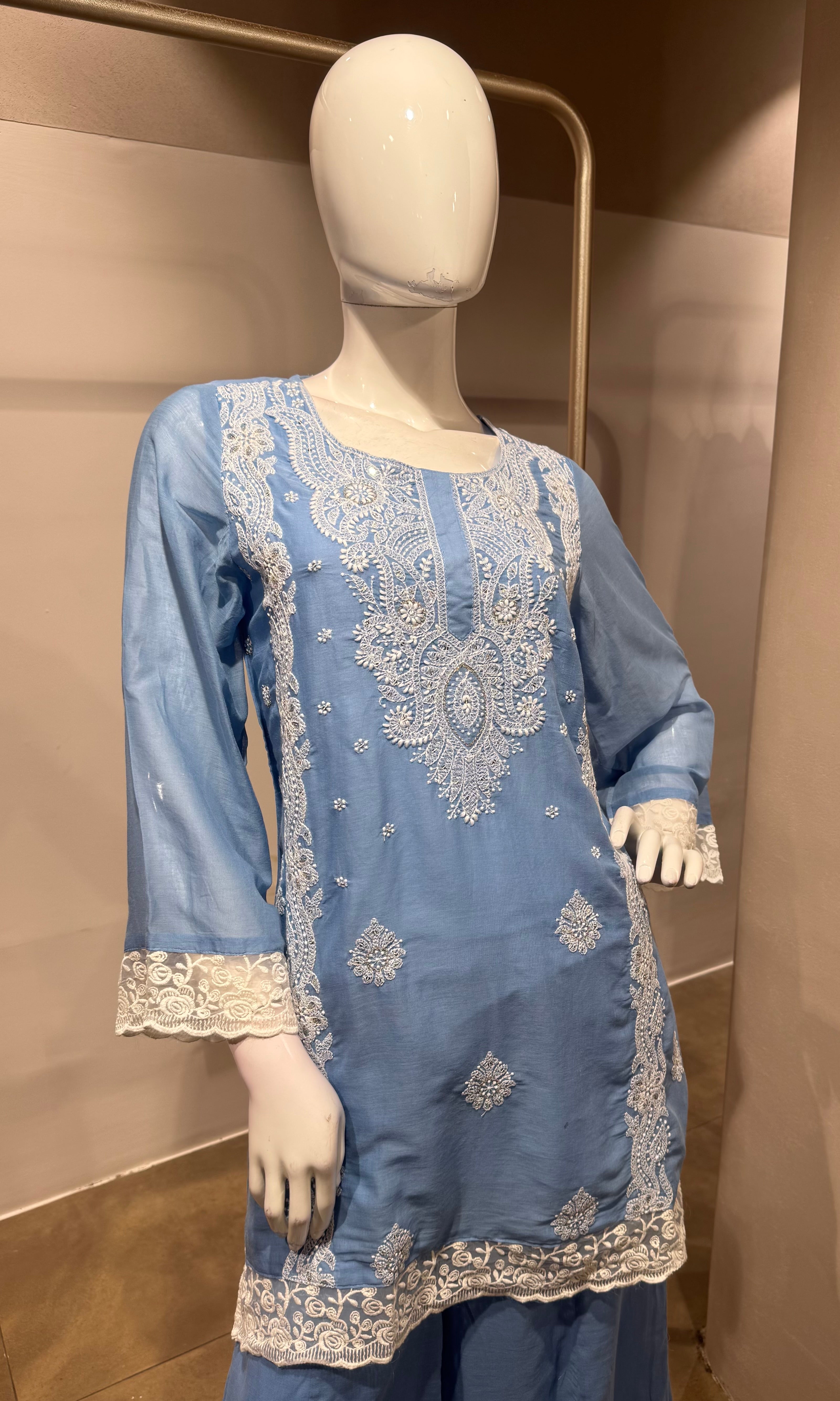 Blue Embroidered sharara set
