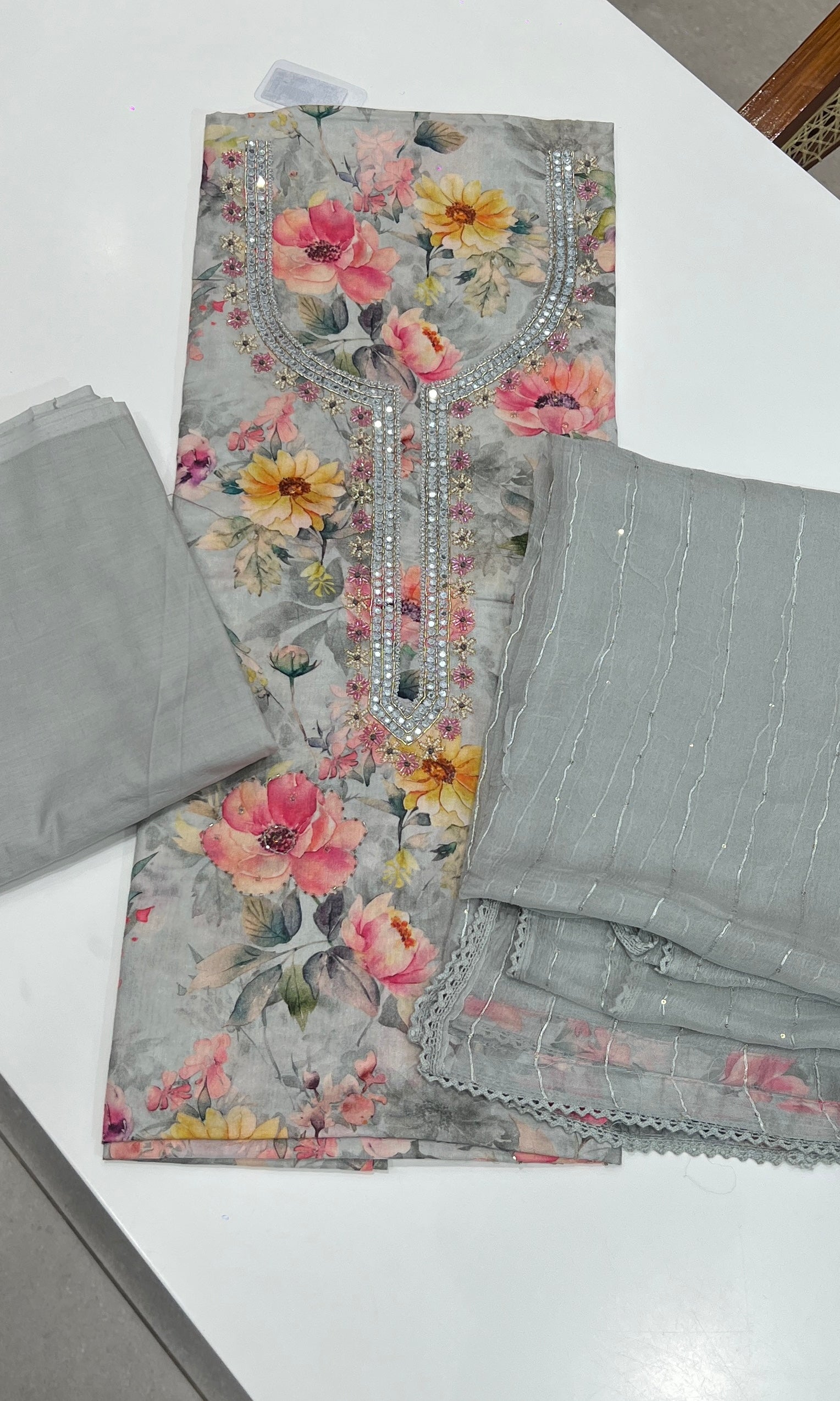 Sea blue dress material