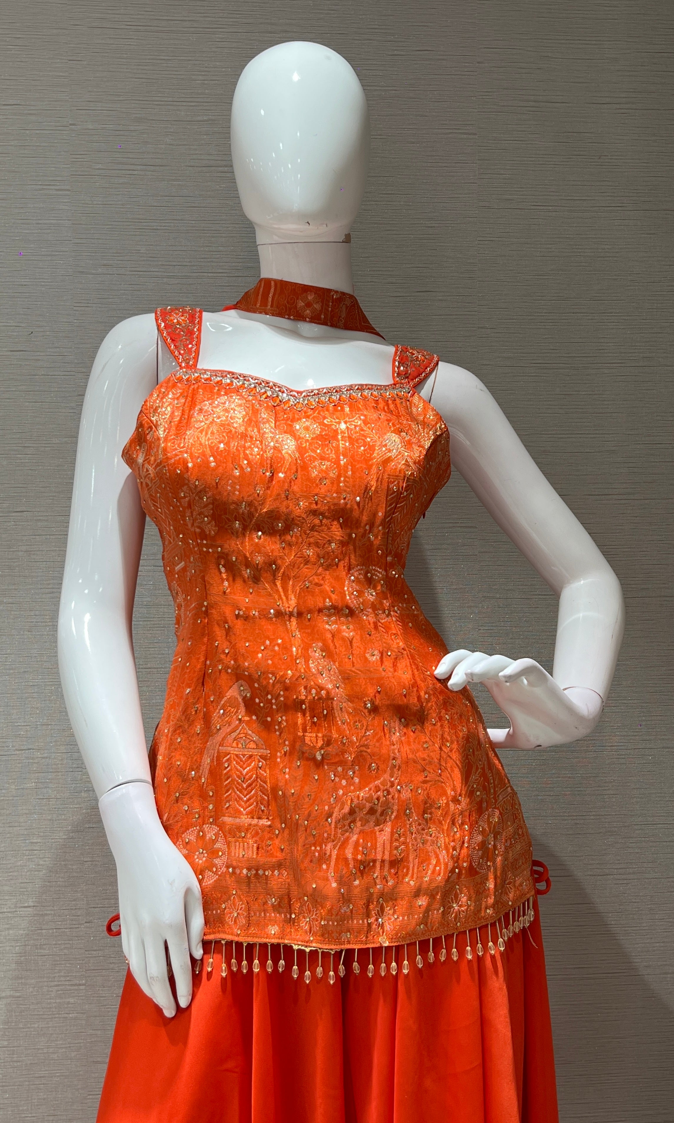 RADIENCE Orange PEPLUM SHARARA SET