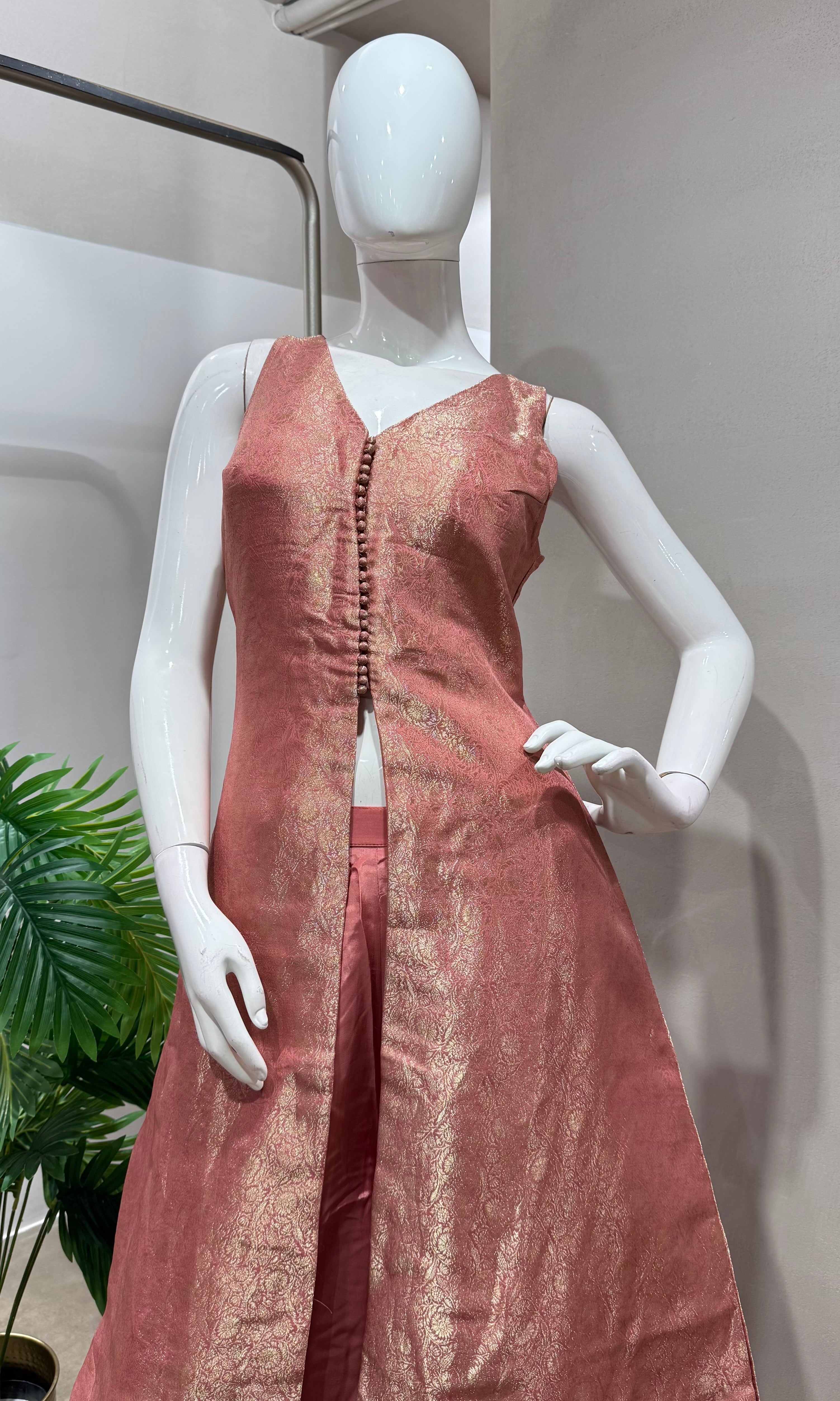 Peach and gold anarkali with palazzo pants
