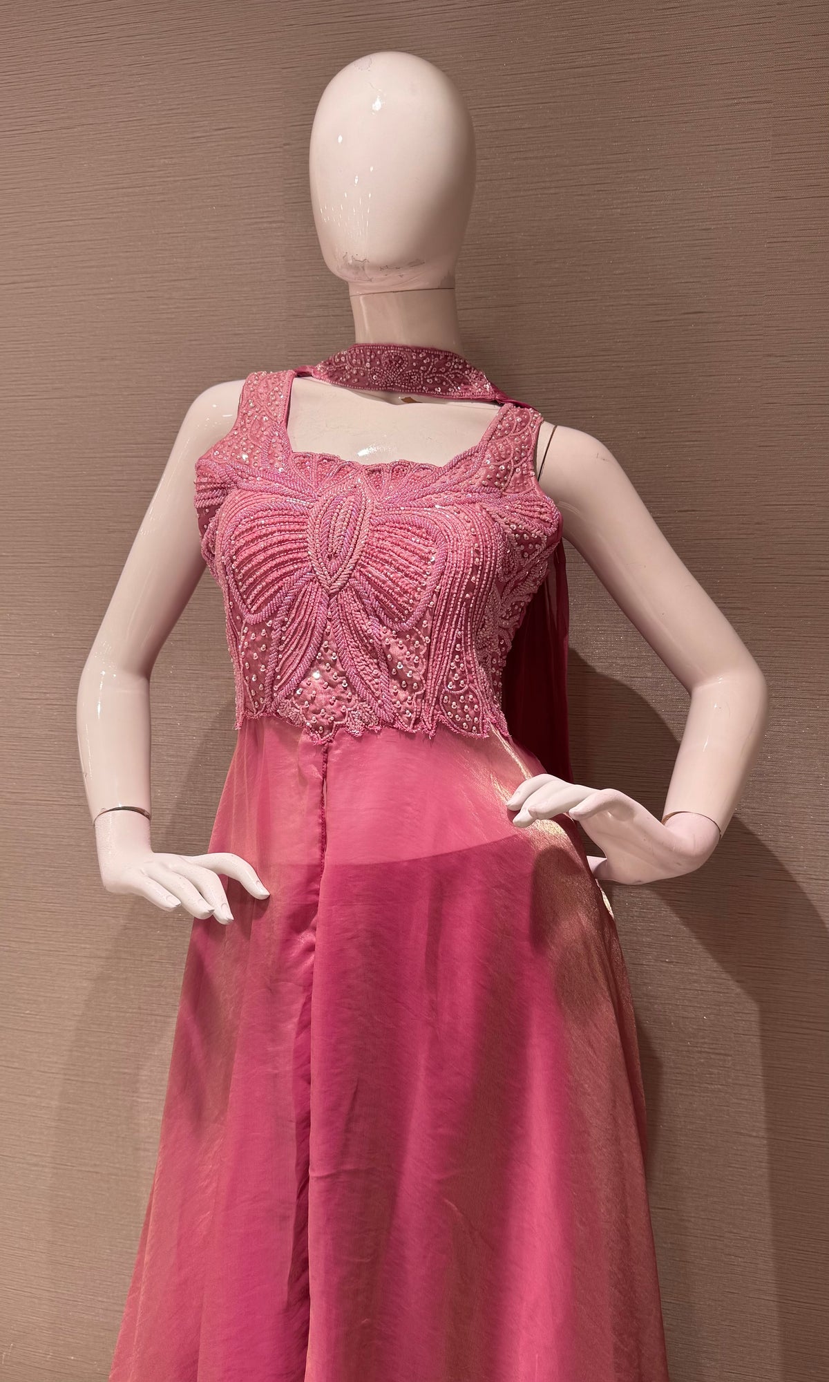 Baby pink Shimmer anarkali with palazzo pants