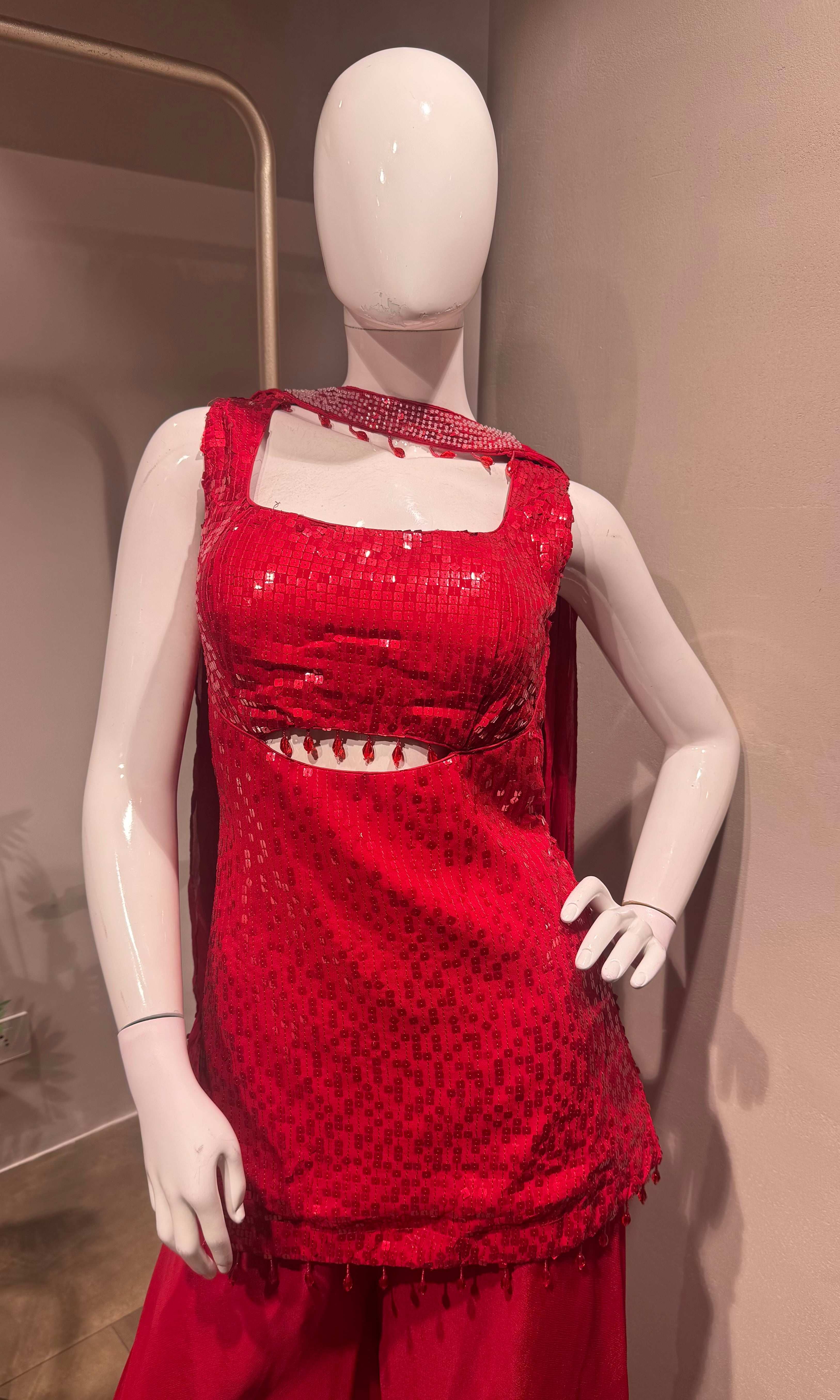 Red Georgette Embroidered Sharara Set