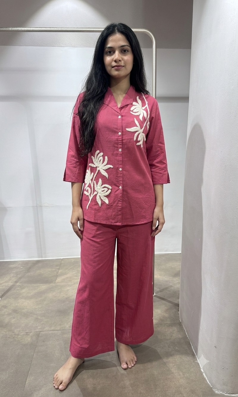 Pink Crimson Blossom Cord Set