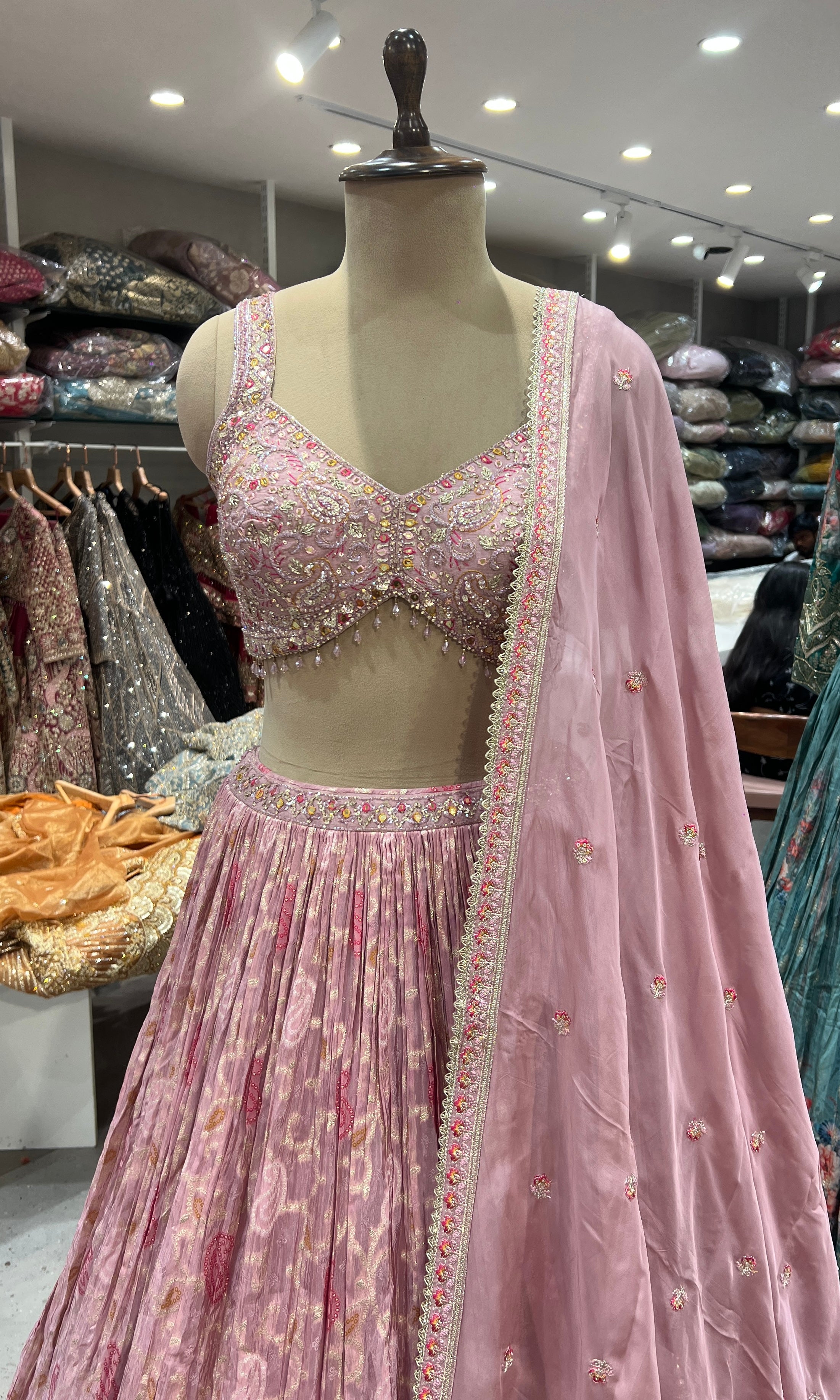 Onion Pink floral Embroidered Lehenga