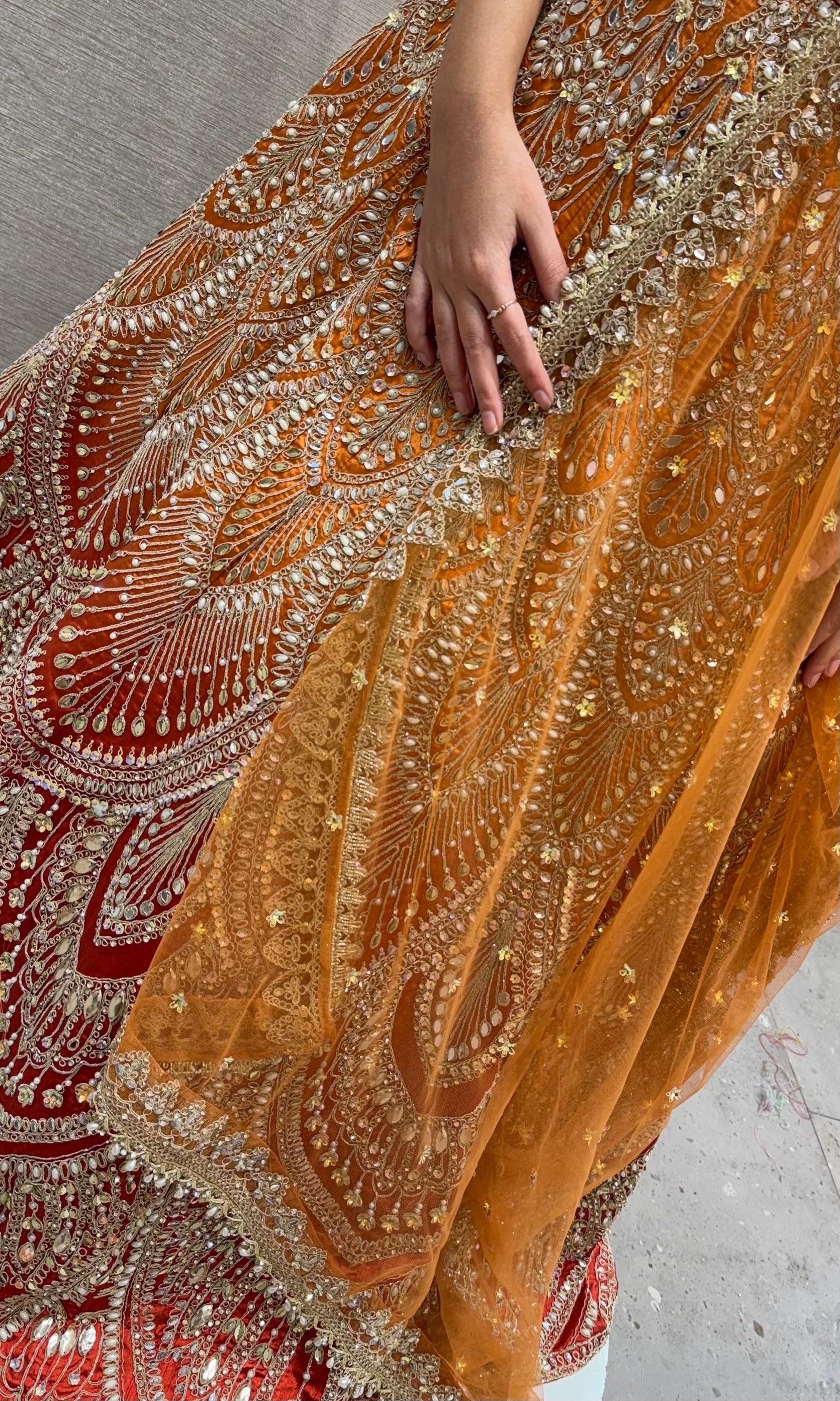 Ornate Rust and Gold Silk Lehenga Choli