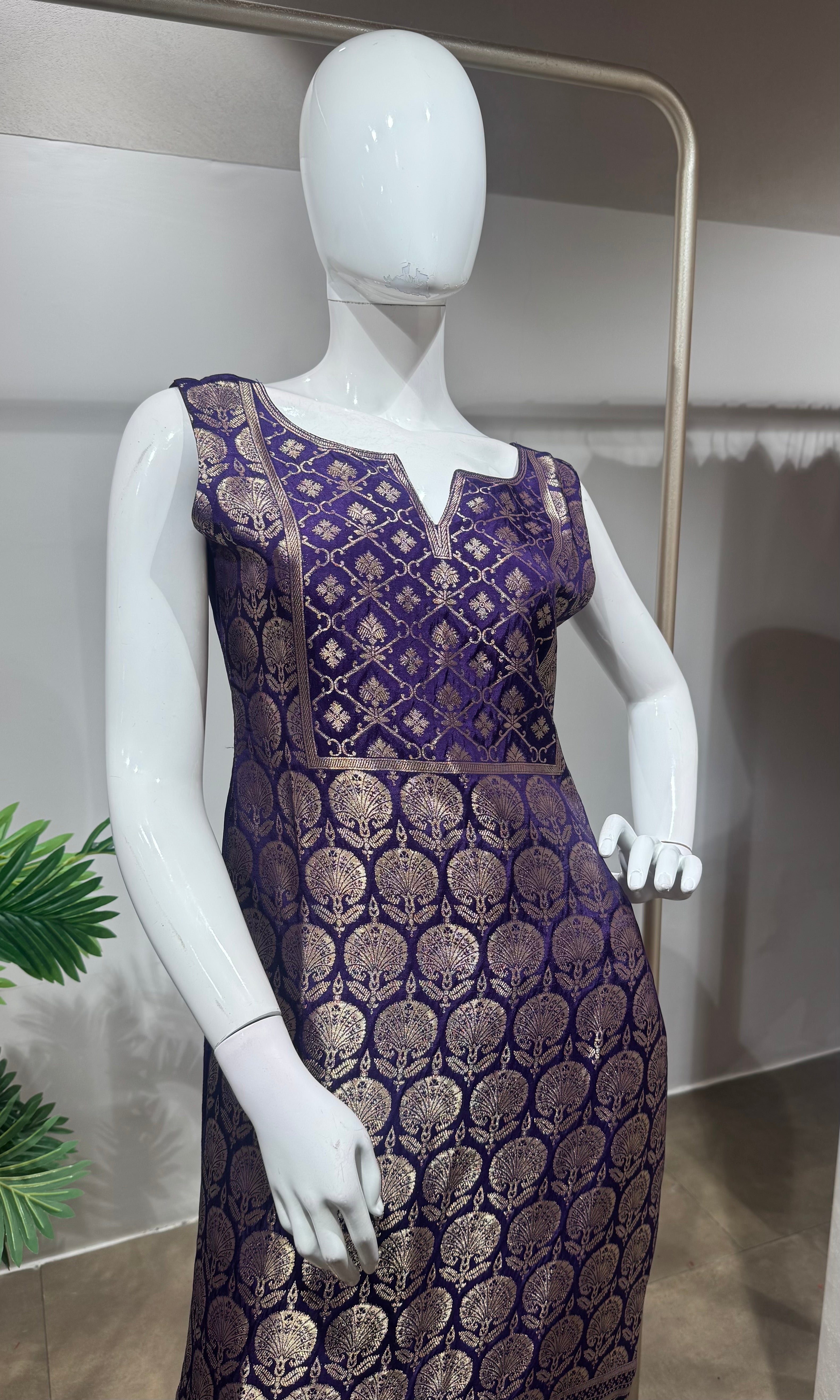 Purple golden banarasi kurta set