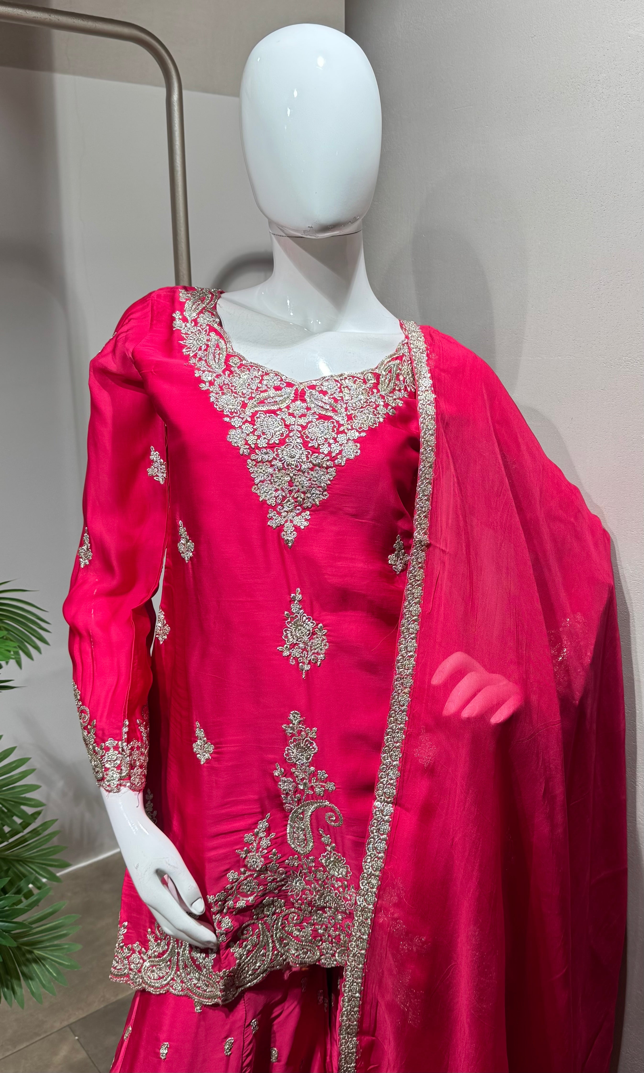 Rani Pink Designer Embroidery Sharara set