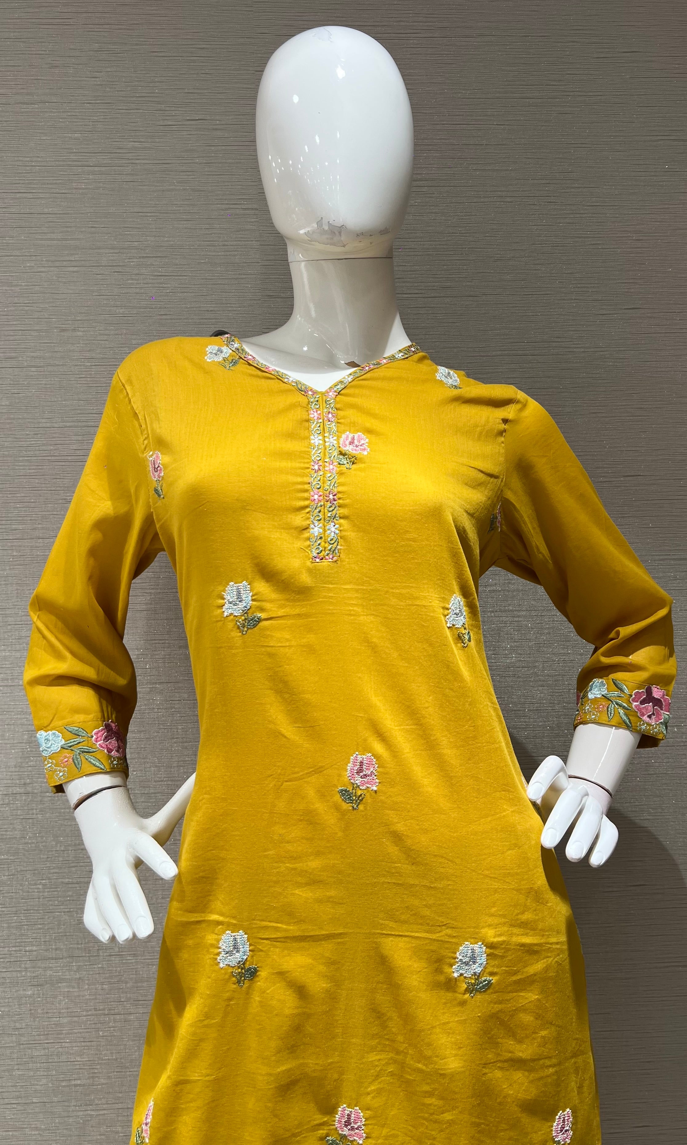 Yellow Floral Embroidered Kurta set with Dupatta