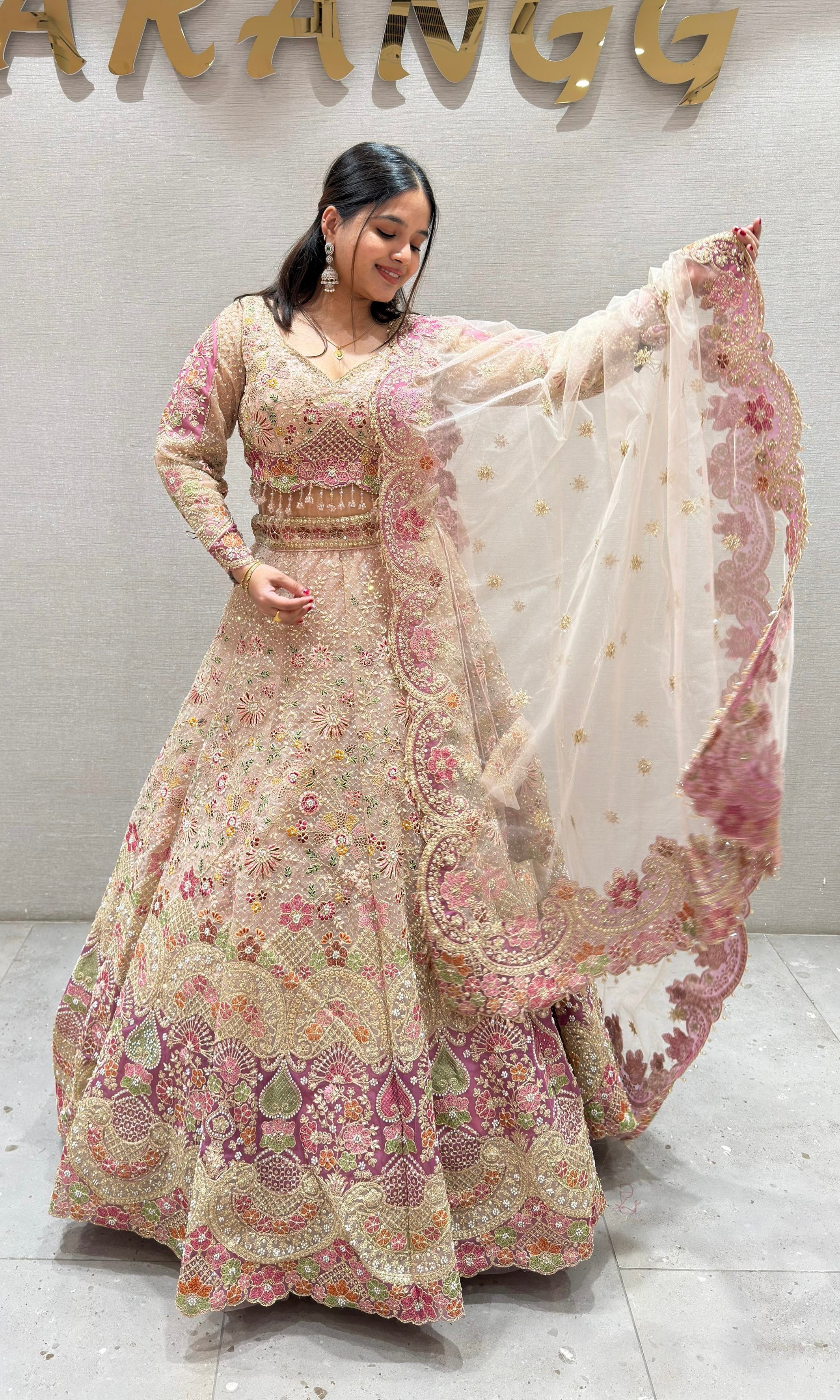 Peach FLORAL INTRICATE EMBROIDERED Lehenga