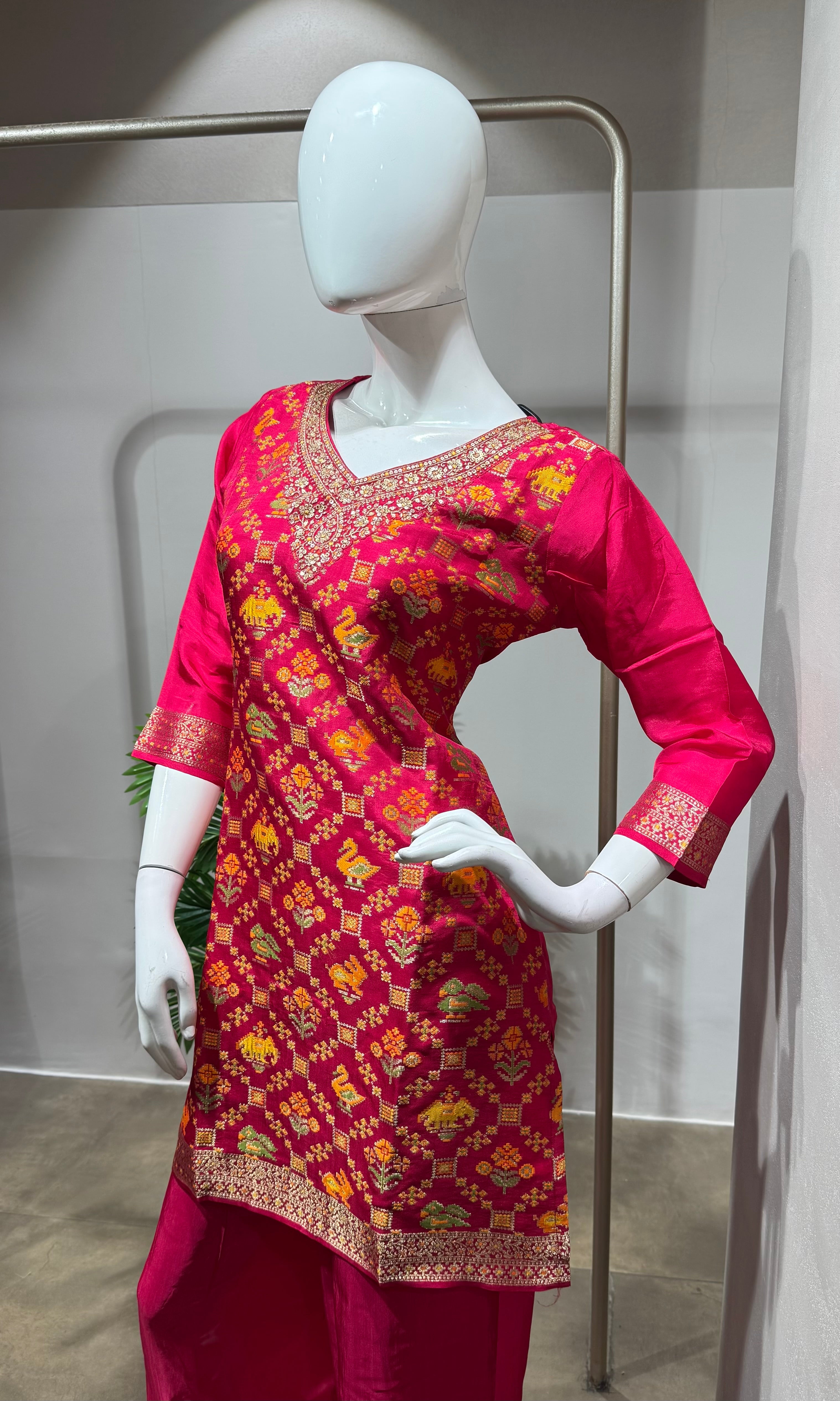 Pink Embellished Kurta with Flared Sharara Set
