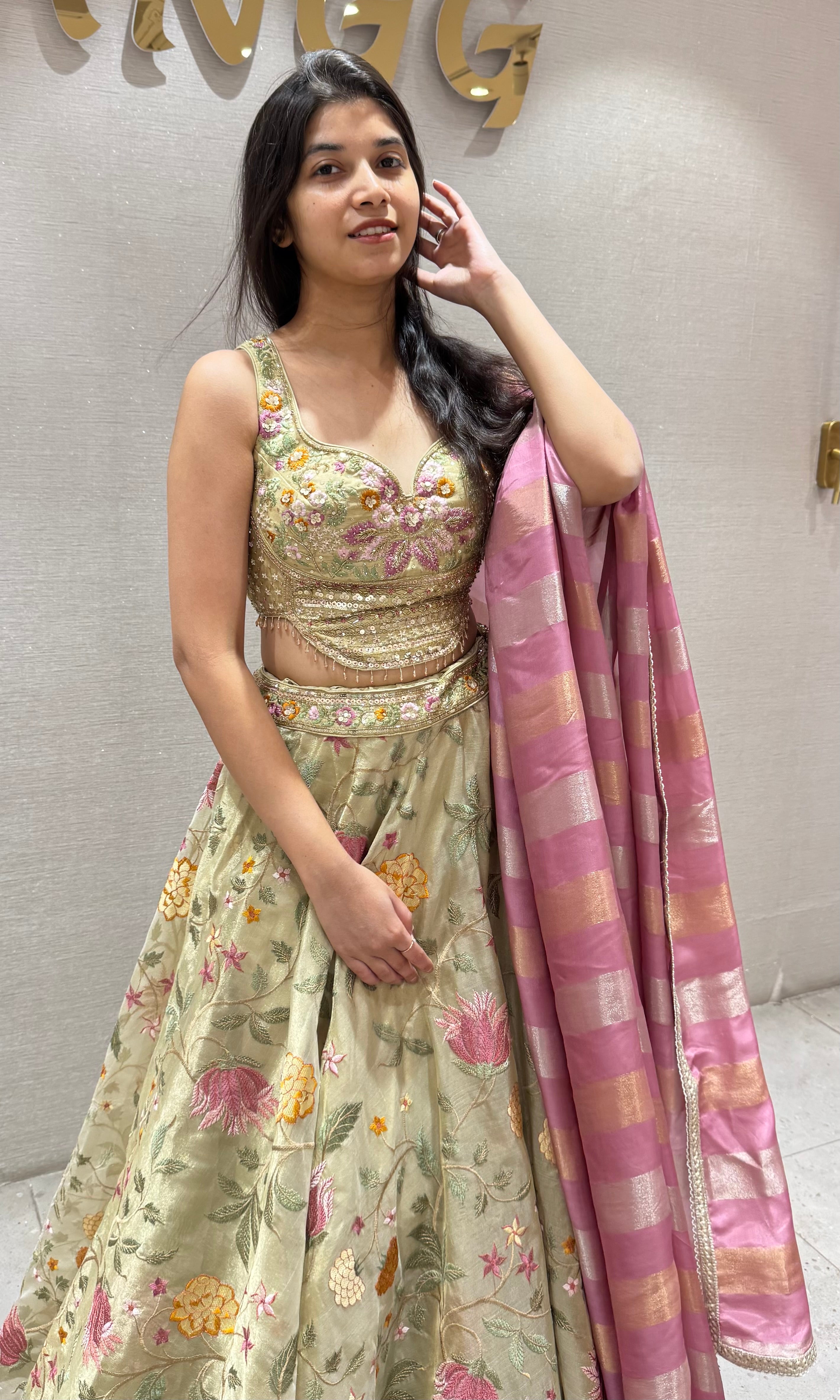 Light green FLORAL ETHNIC LEHENGA SET