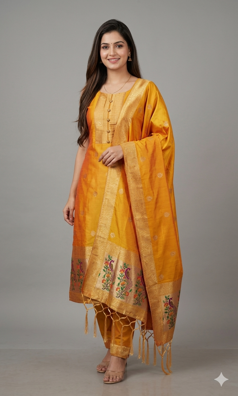 GOLDEN YELLOW Saffron Glory Banarasi Kurta Set