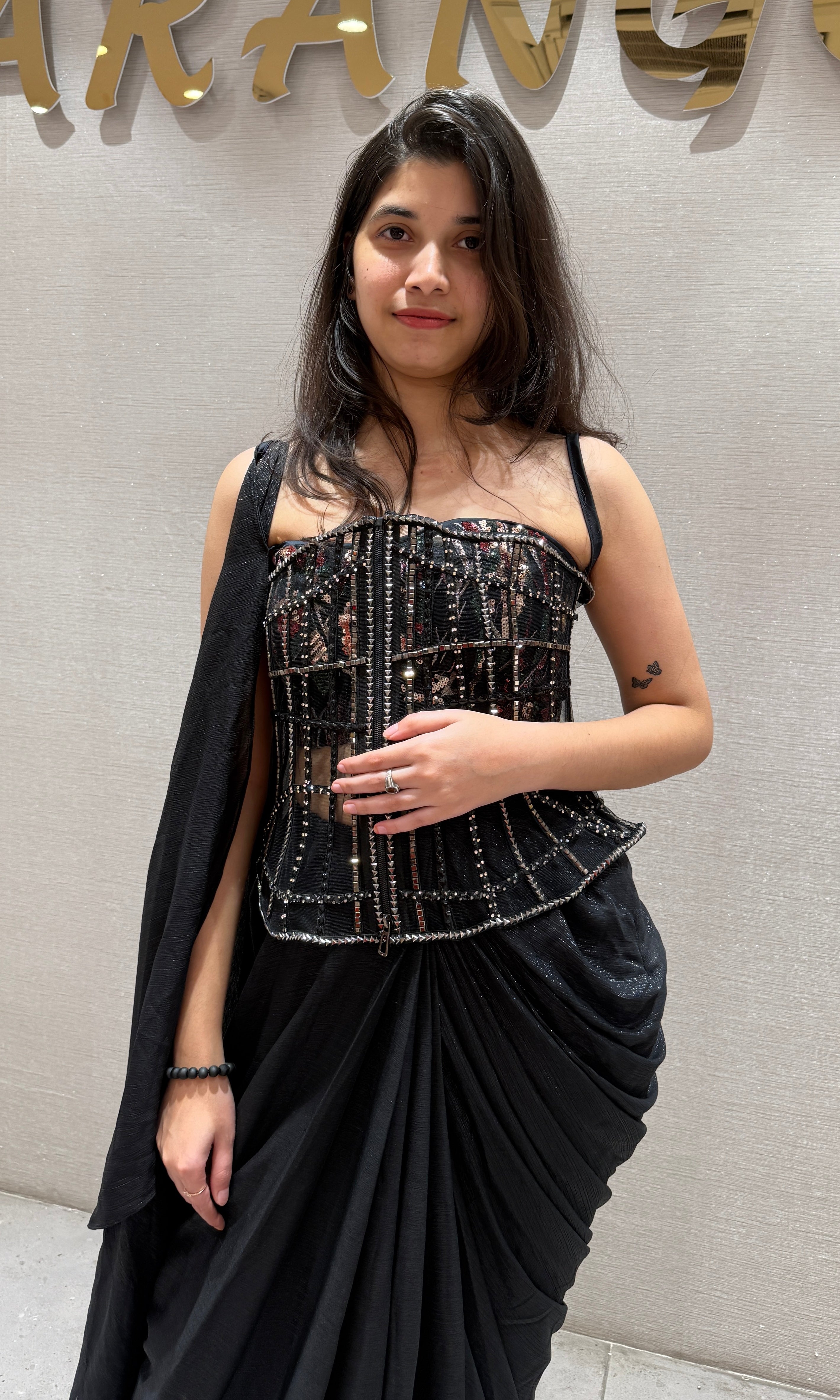 Black Embellished Corset Draped Saree