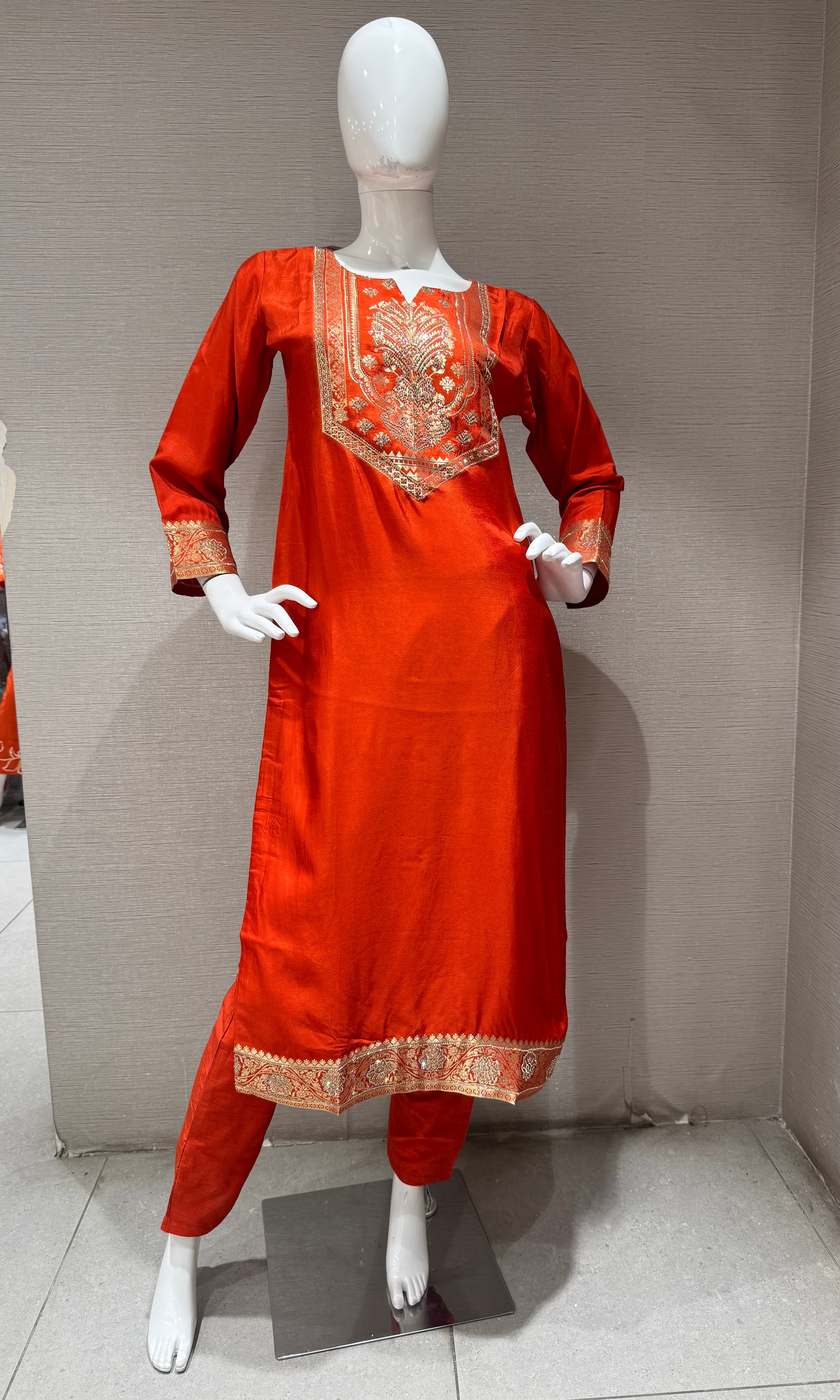 Orange Silk Blend Ethnic Kurta set