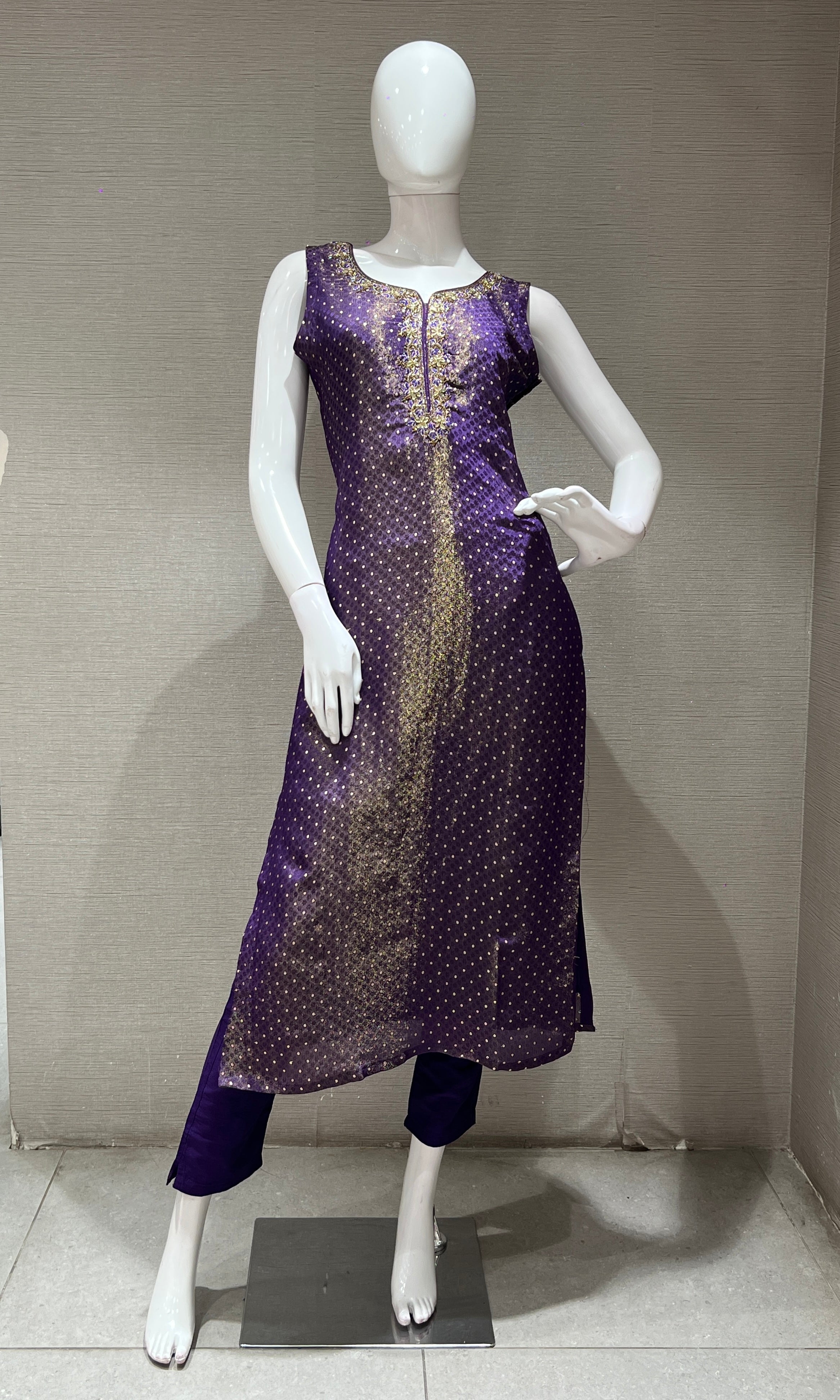 purple embroidered  kurta set with dupatta