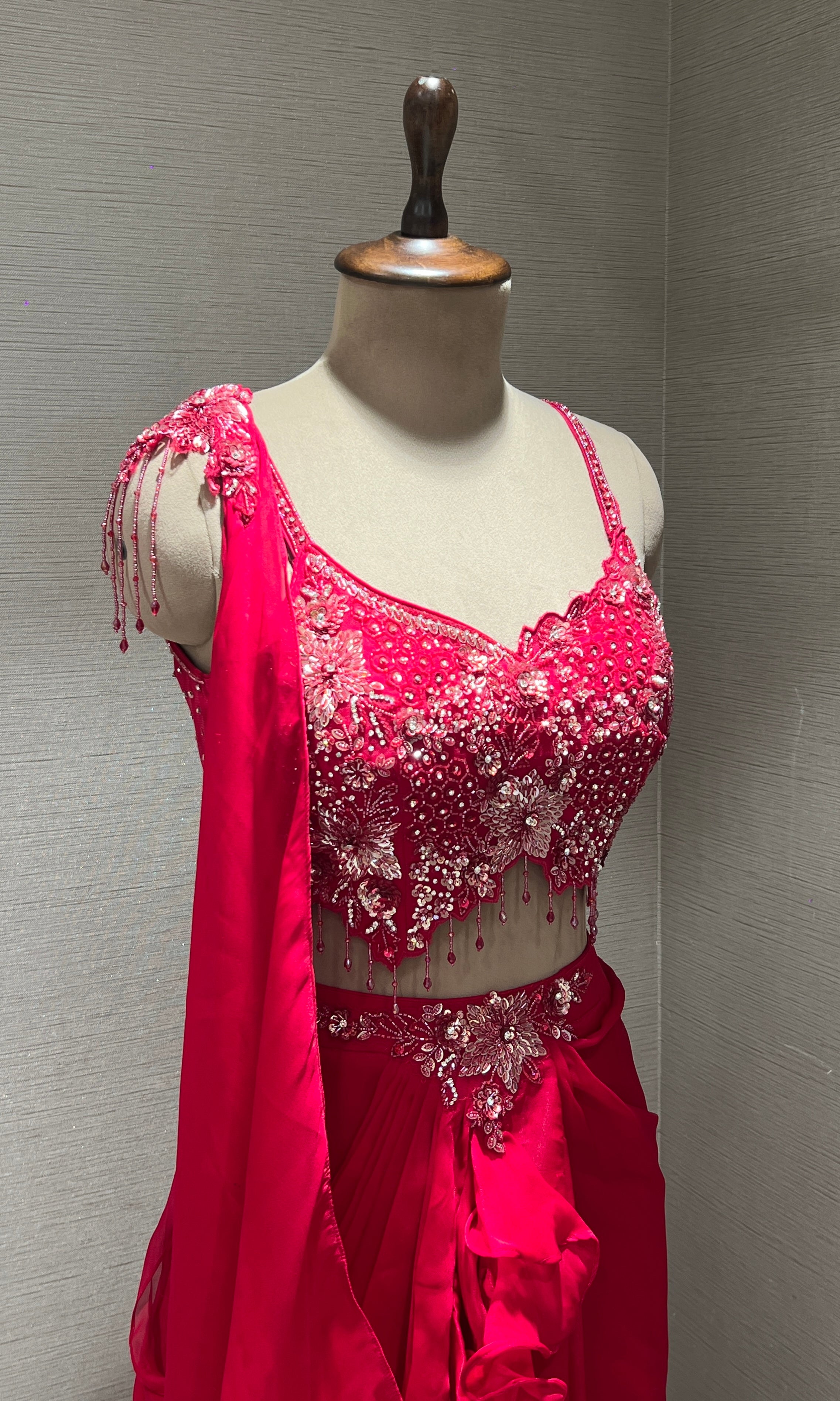 Red one minute drape saree