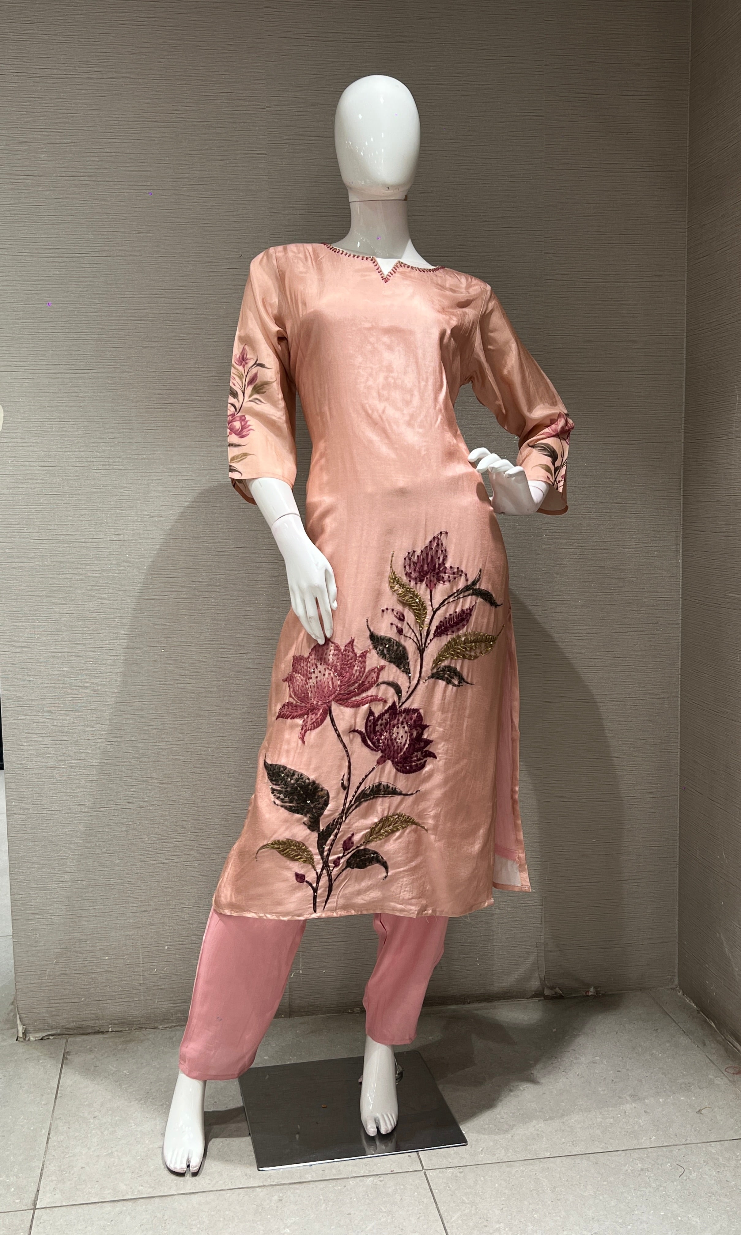 Peach FLORAL EMBROIDERED kurta set