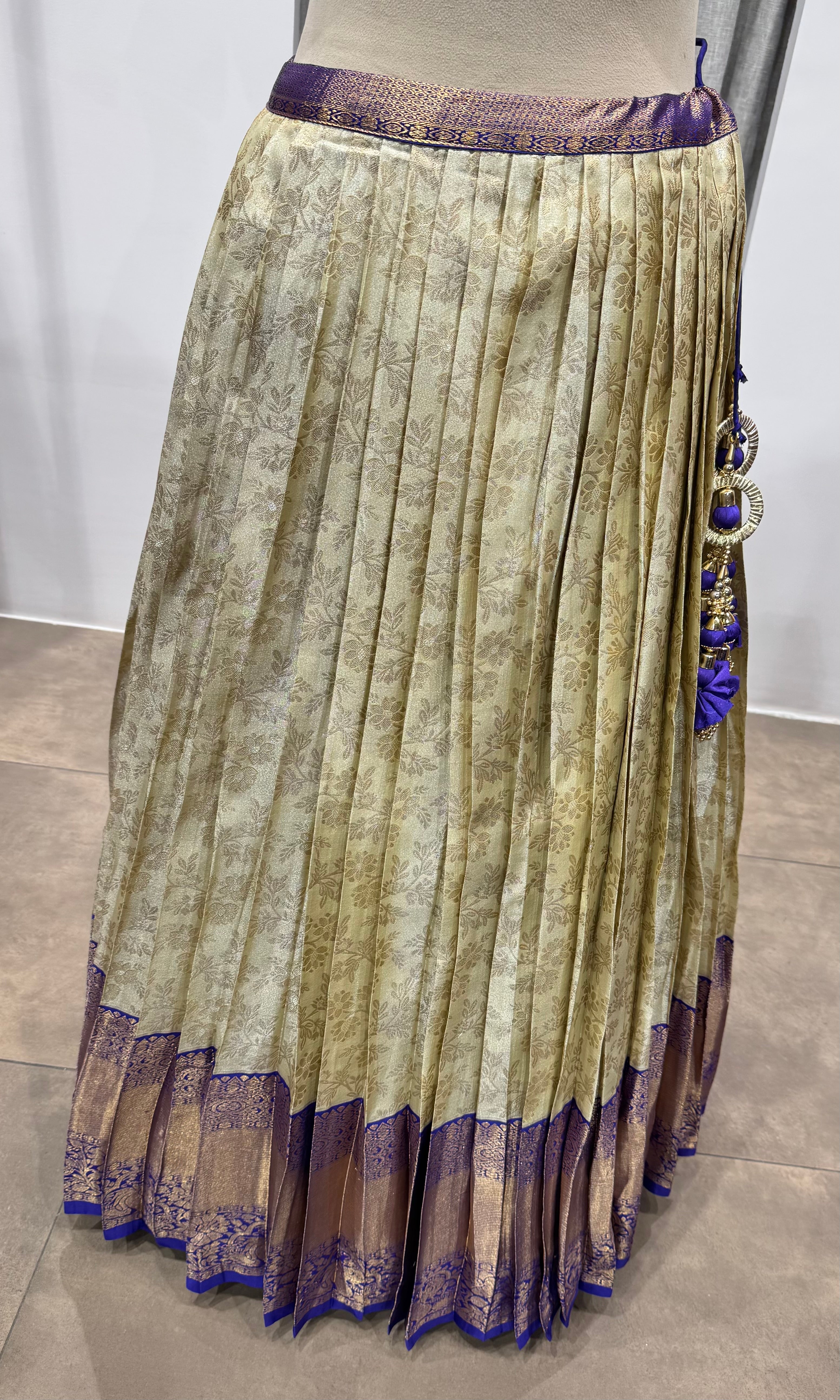 purple and cream kanjivaram Pattu lehenga
