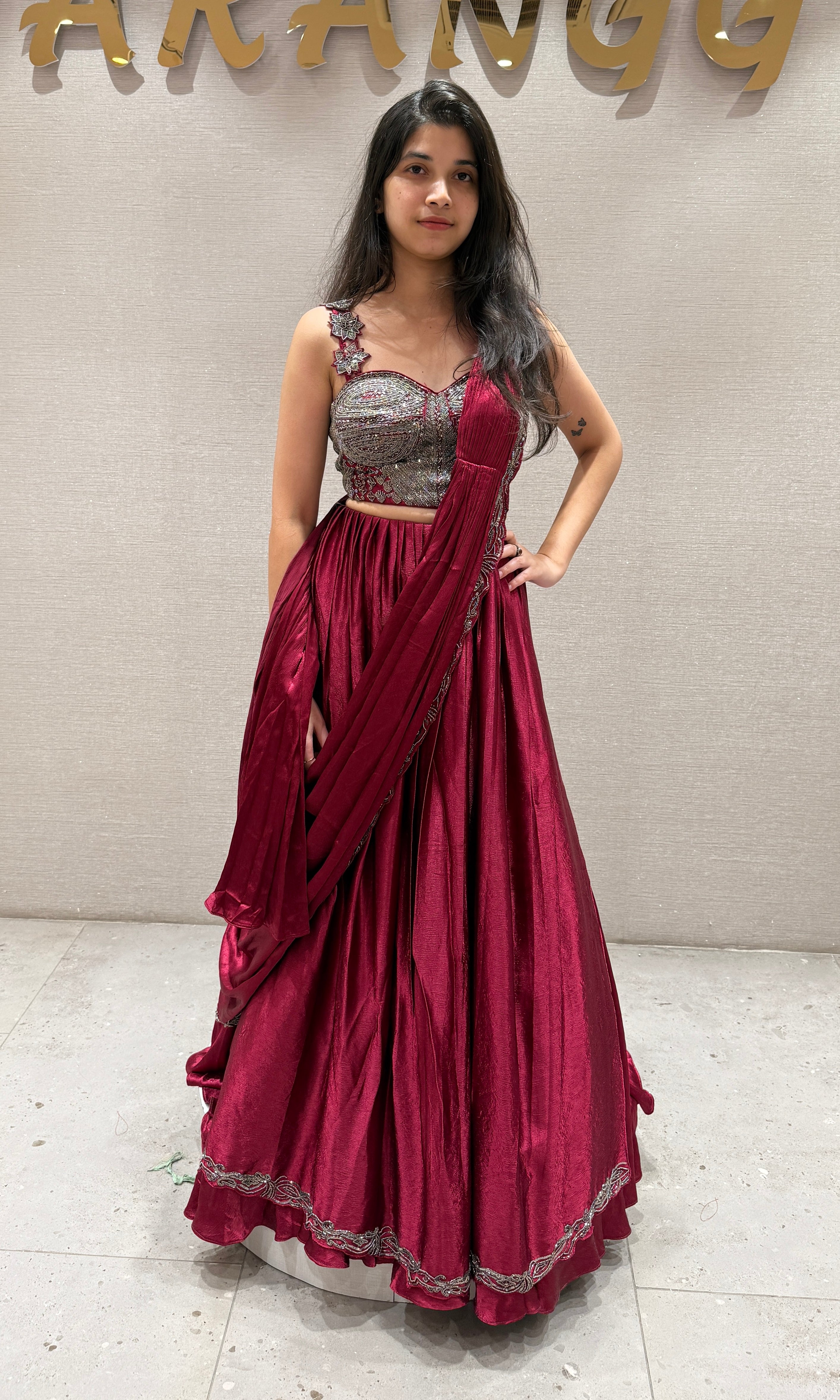 Maroon Silver Embellished Lehenga Set