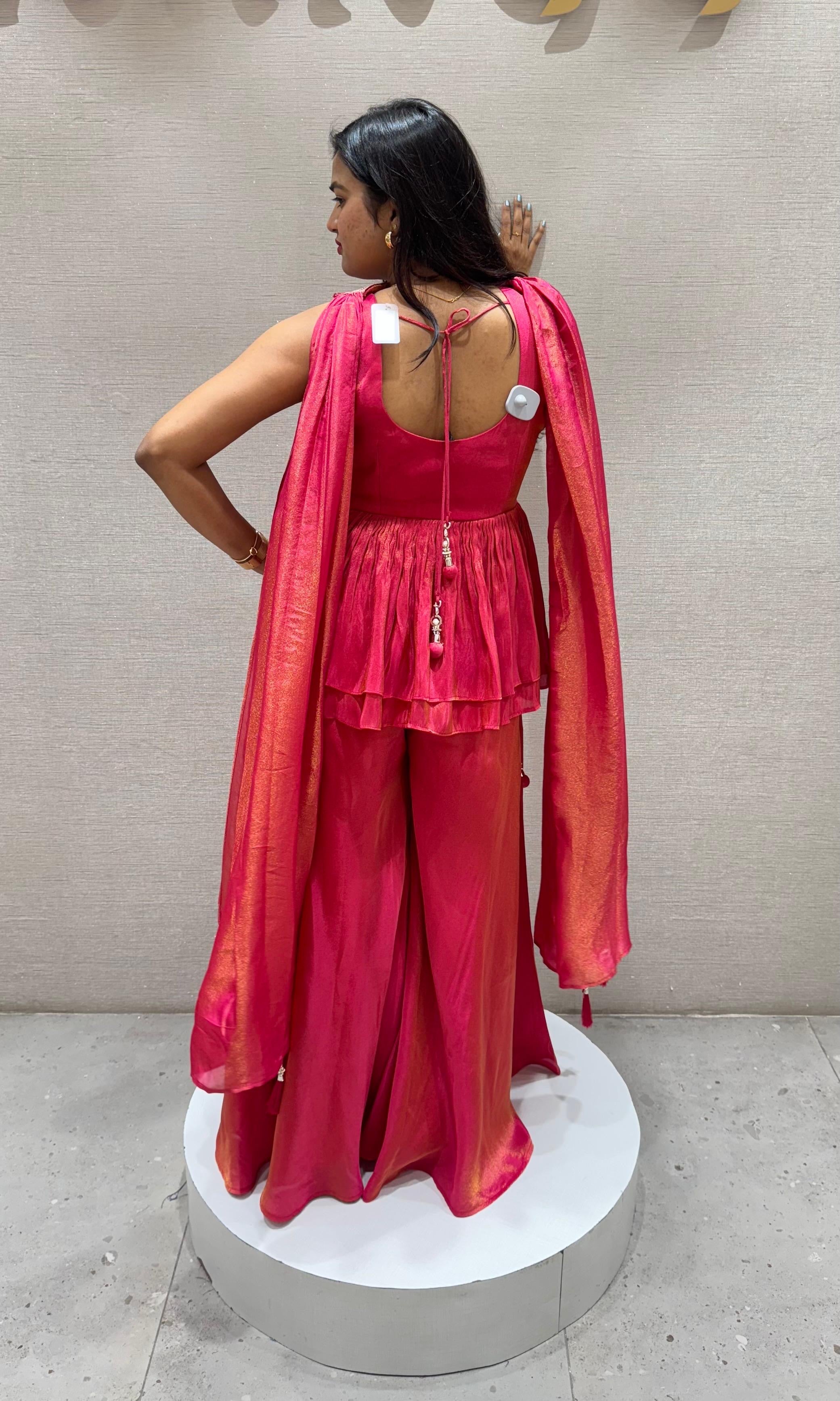 Rani pink EMBROIDERED PEPLUM palazzo