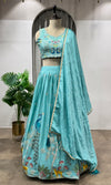 Blue Lehenga with Peacock Embroidery