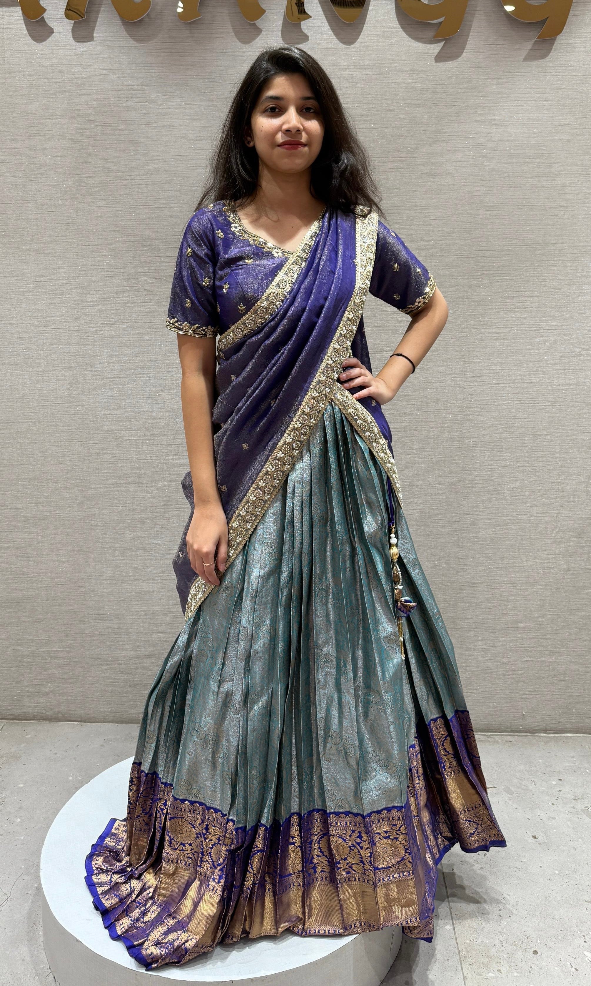 Purple pattu Lehenga