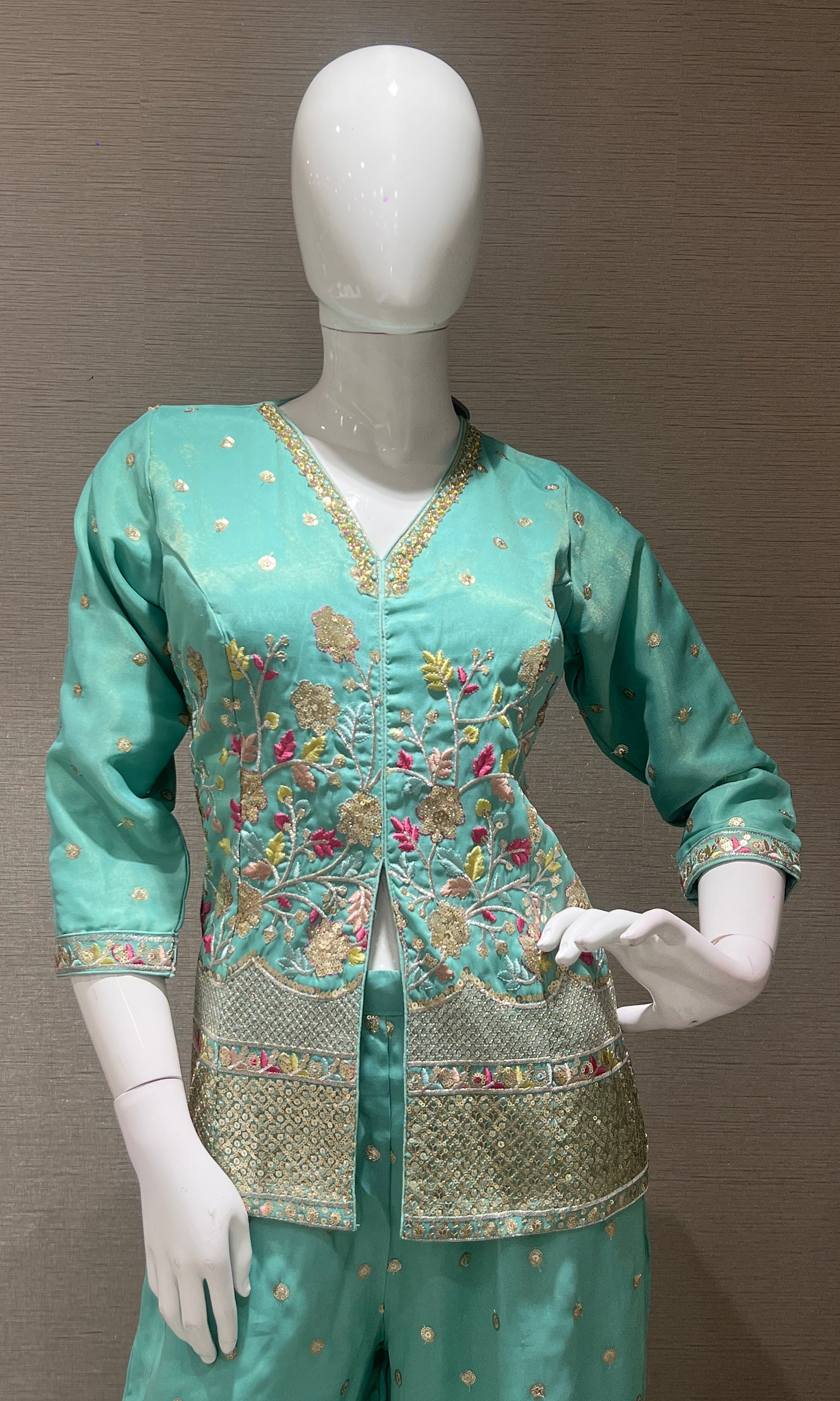 Light Blue Floral Embroidered Palazzo set