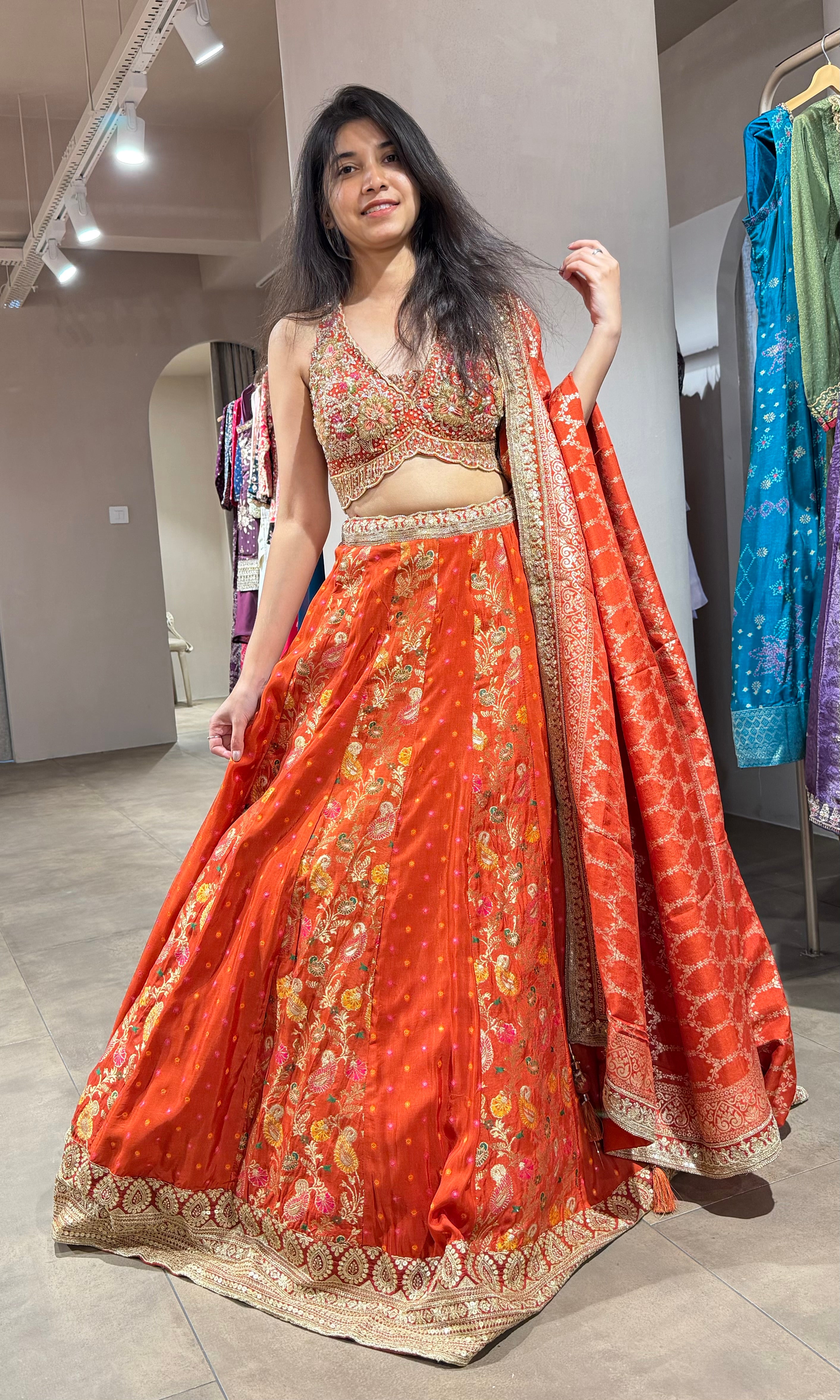 Rust INTRICATE EMBROIDERED LEHENGA