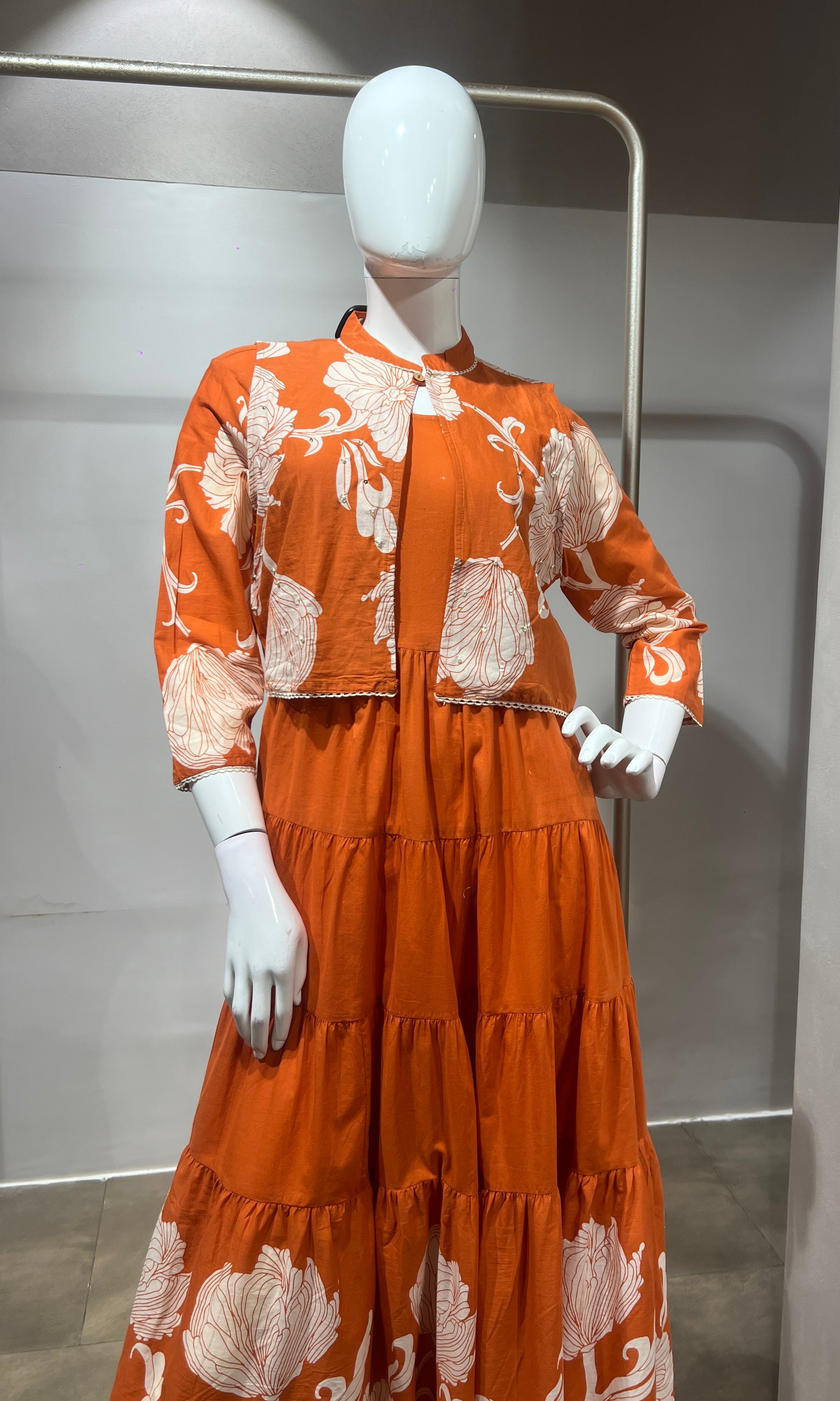 Rust Floral Frock with Jacket