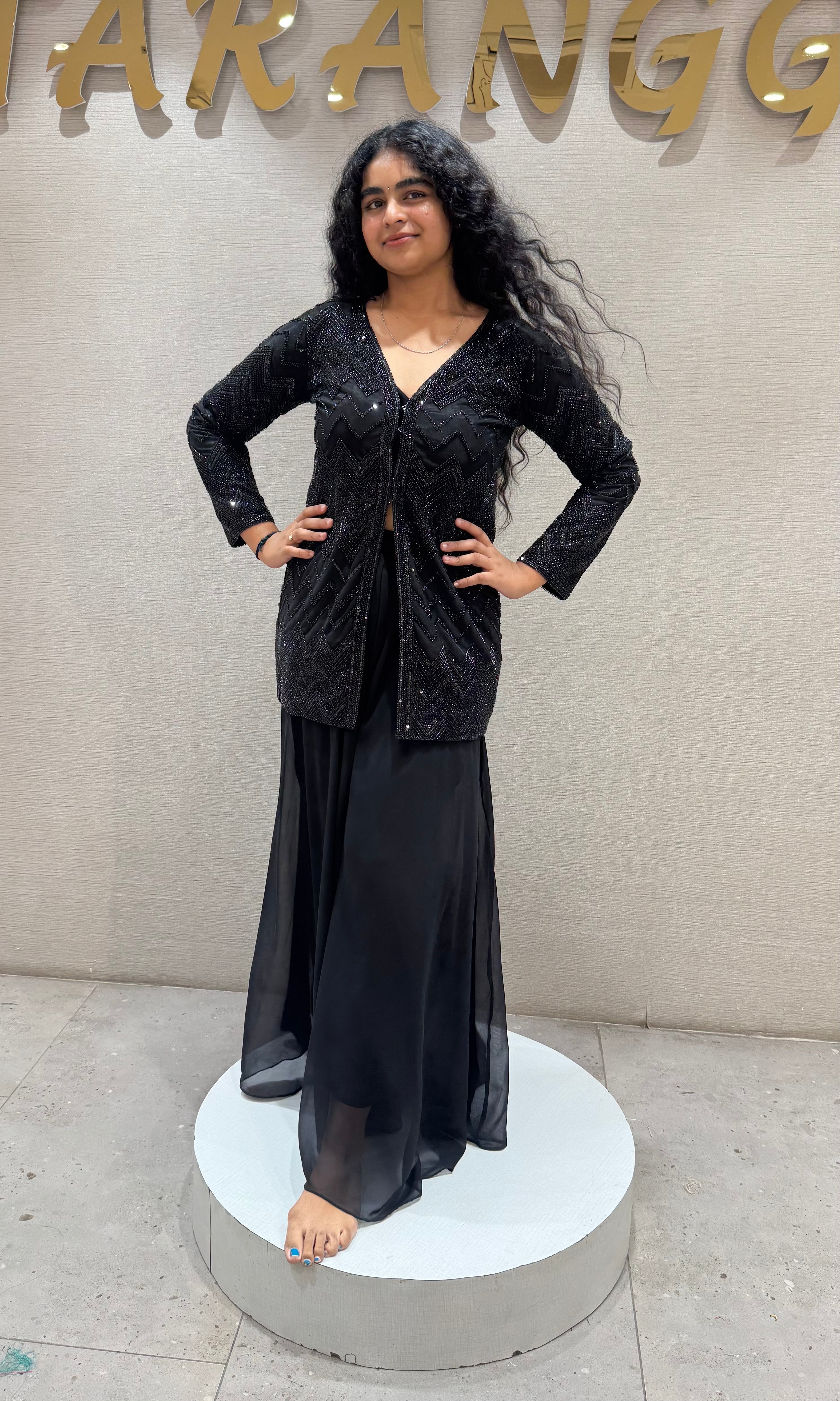 black beaded peplum sharara set