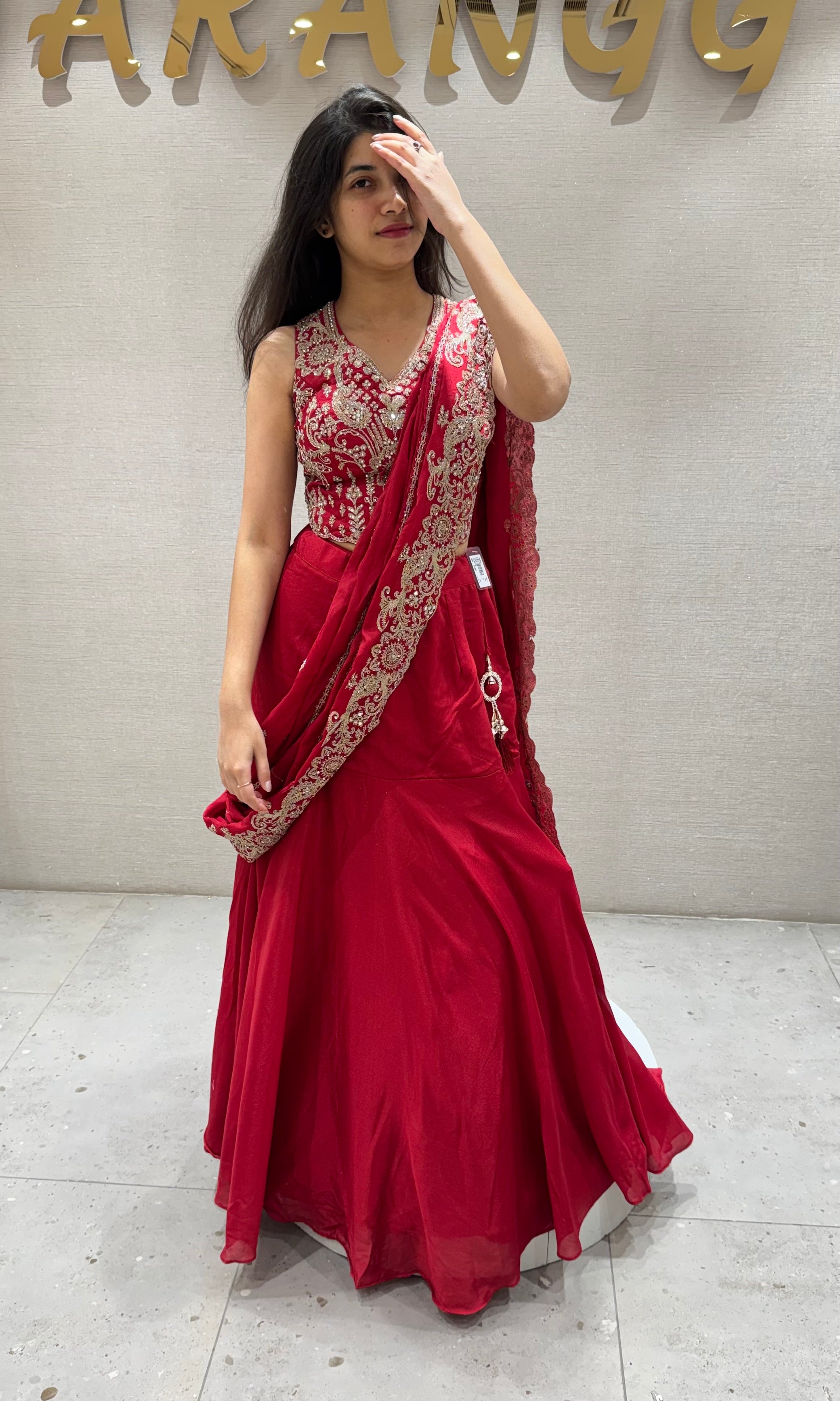 Red EMBROIDERED LEHENGA WITH CORSET BLOUSE