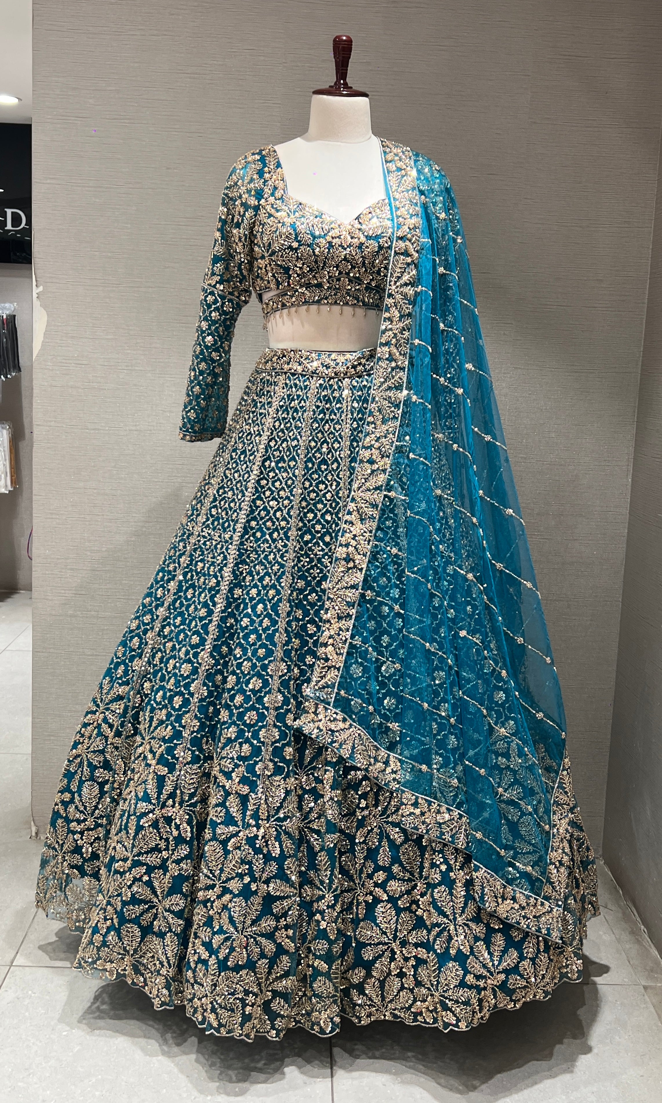 Blue GOLDEN INTRICATE EMBROIDERED LEHENGA