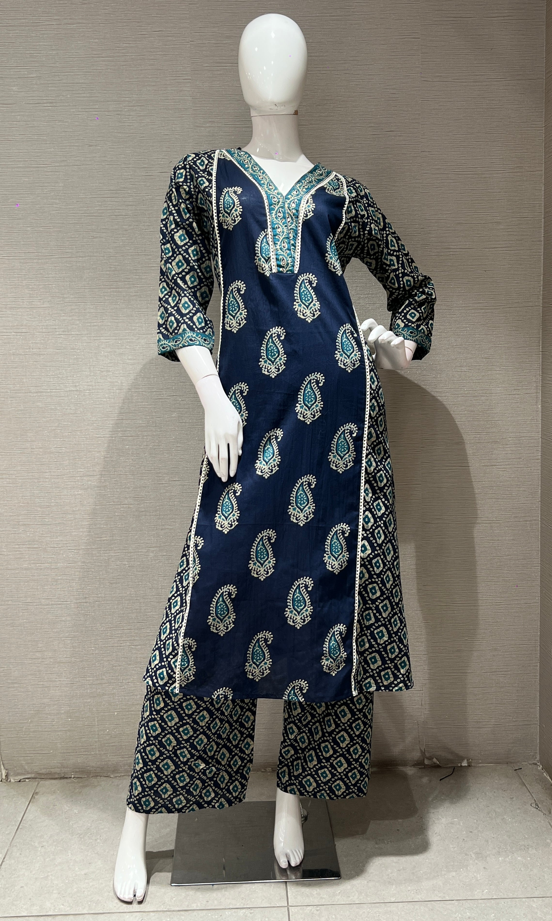 Blue printed kurta set with palazzo pants