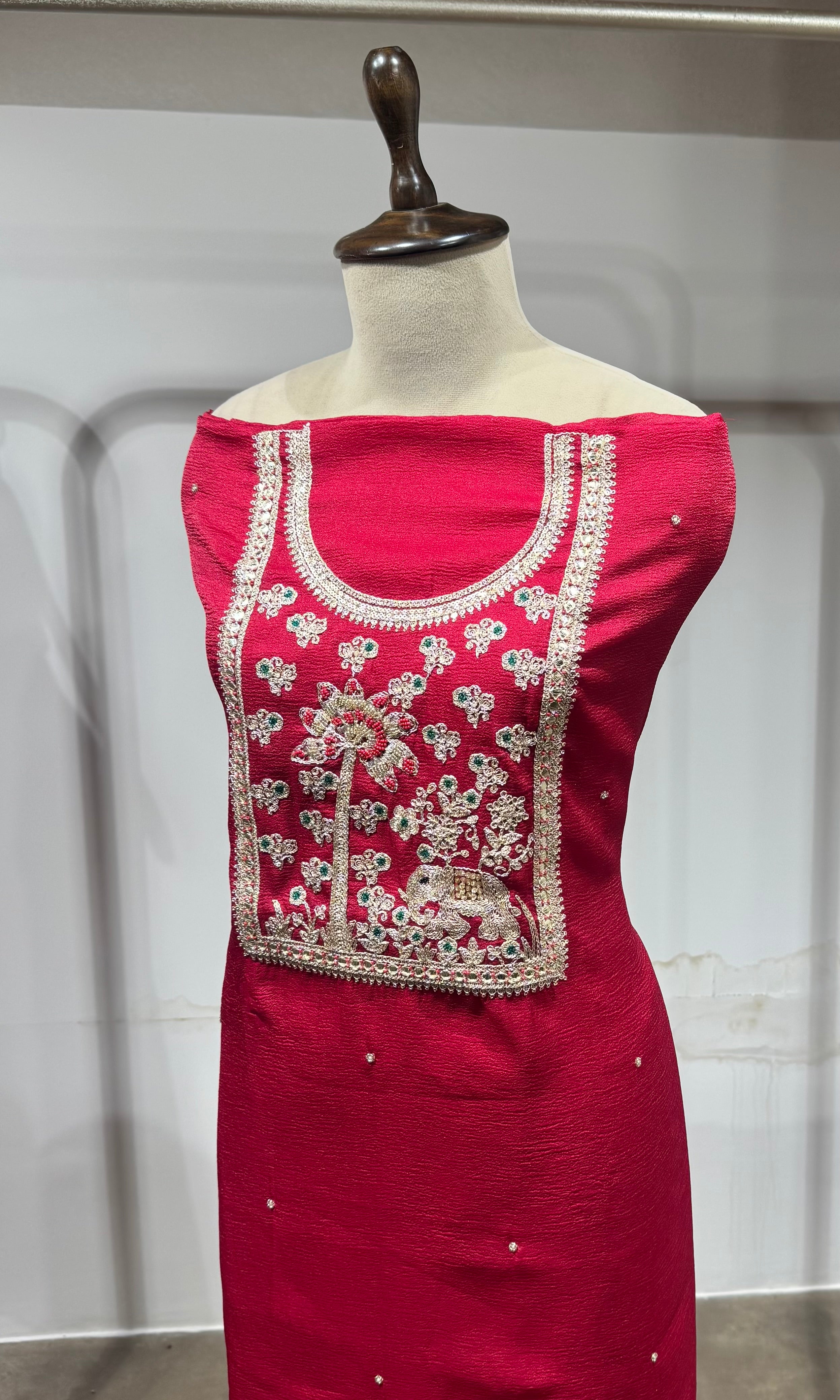 Red ETHINC DRESS MATERIAL WITH BANARASI DUPATTA