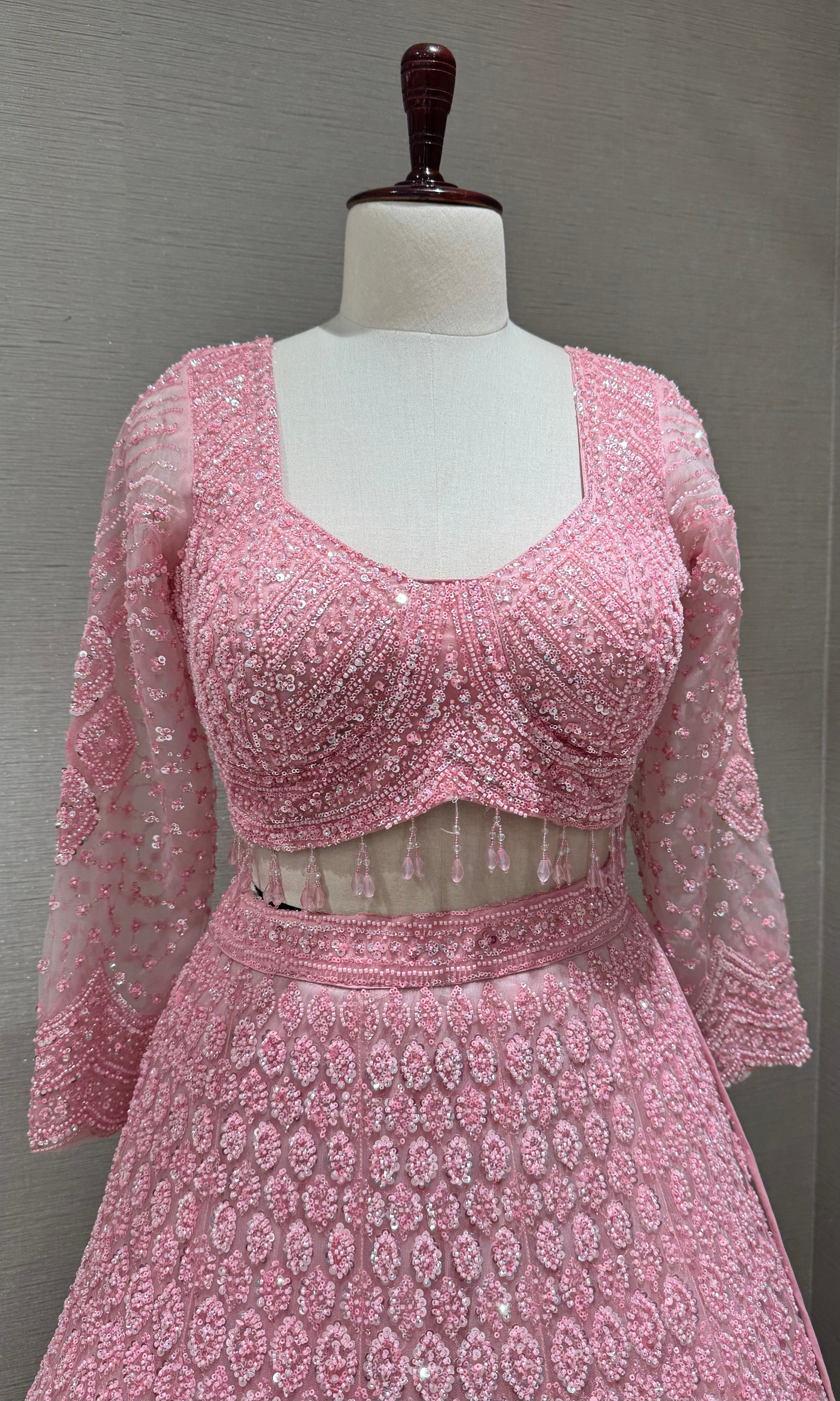 Pastel Pink Monochromatic Embroidered Bridal Lehenga
