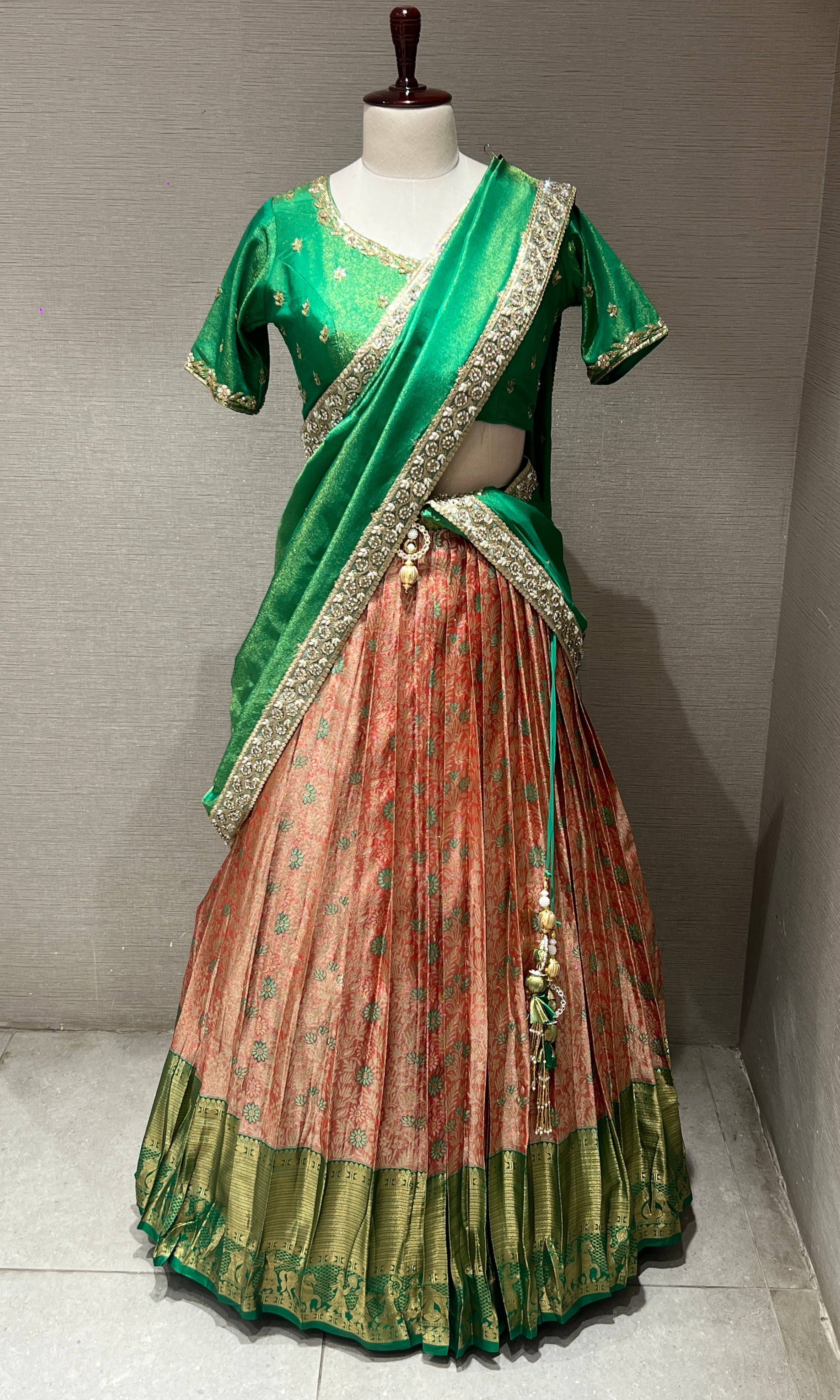 Green pattu Lehenga