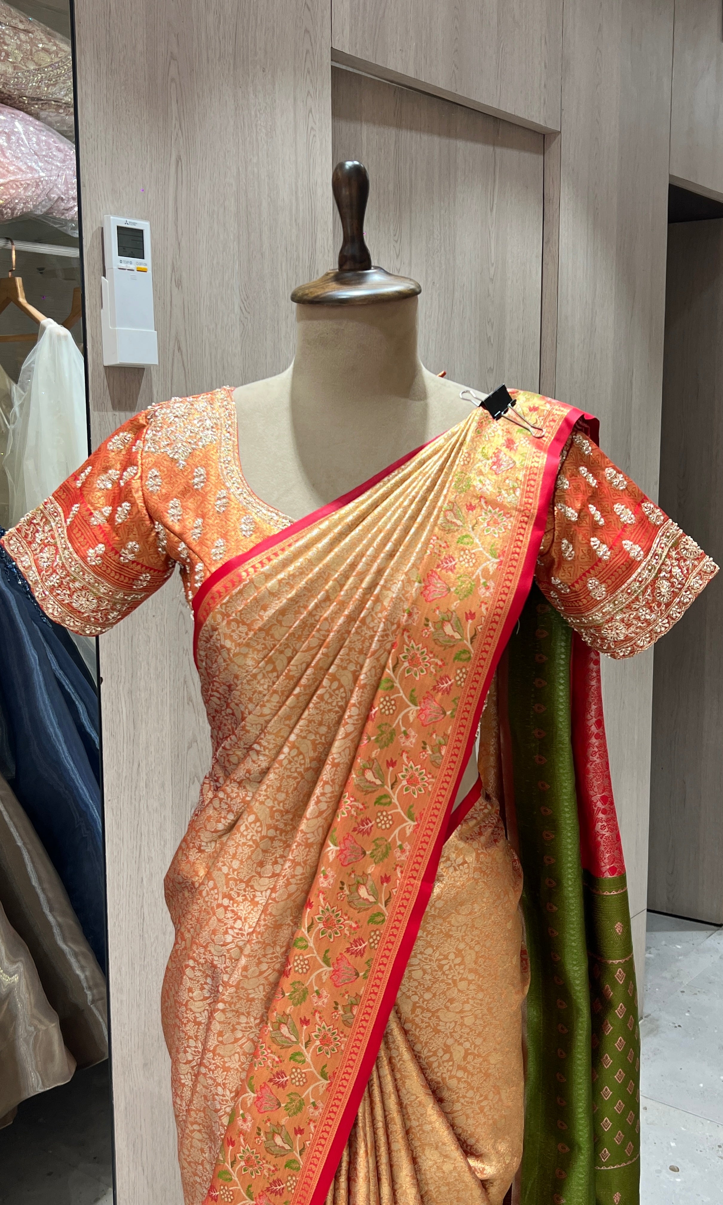 Red saree with ready blouse