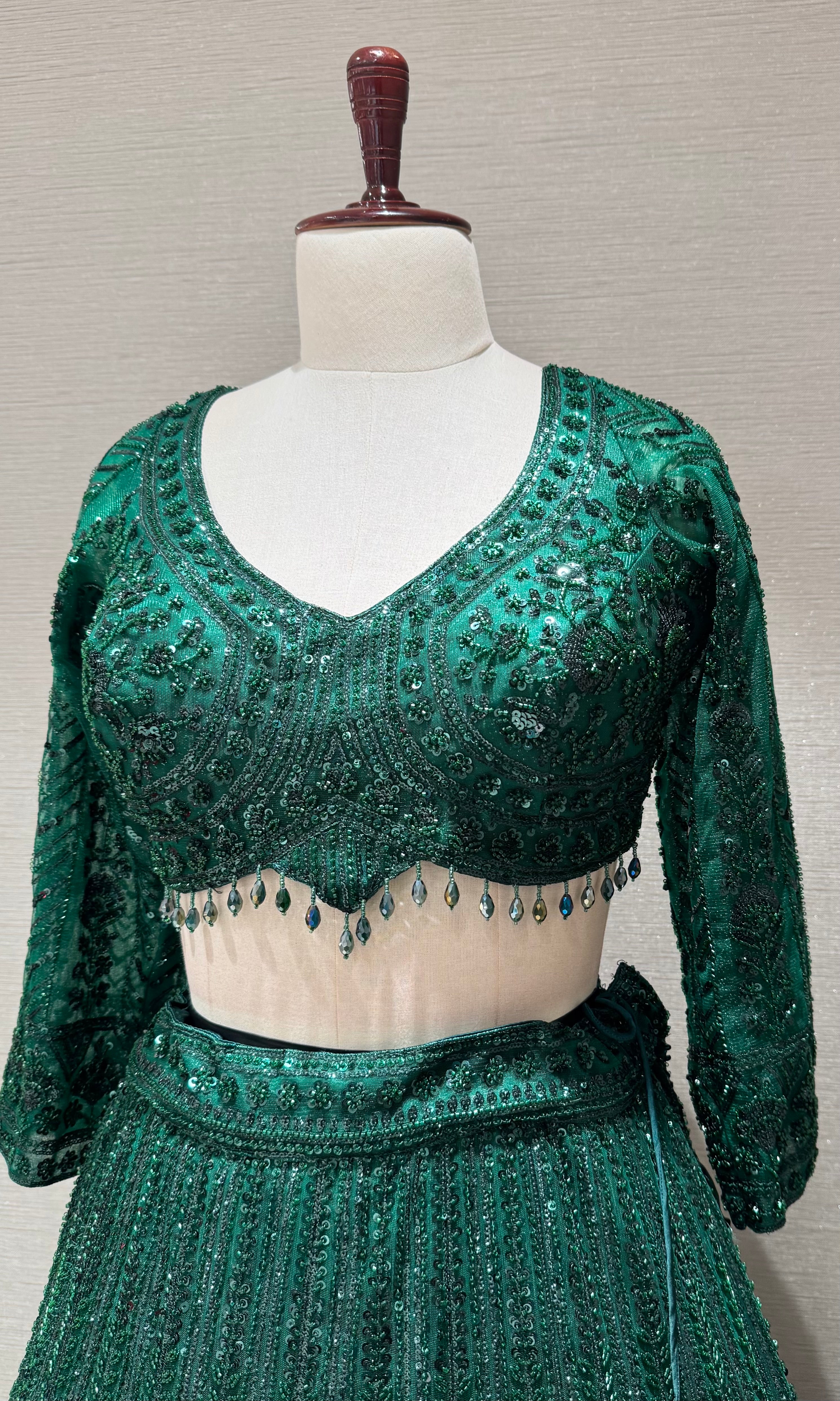 Dark Green Embellished Lehenga Choli Set