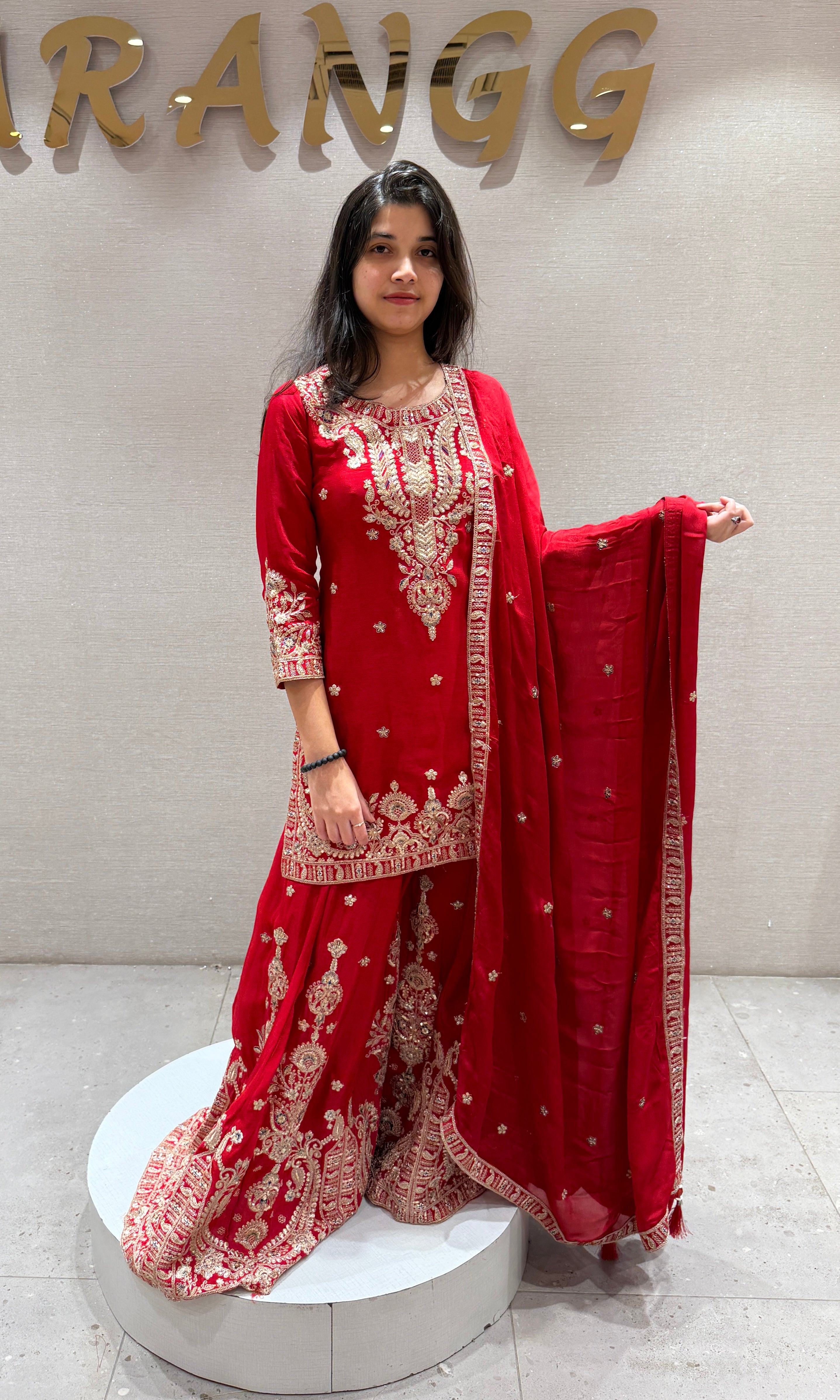 Royal Red embroidered Sharara Set