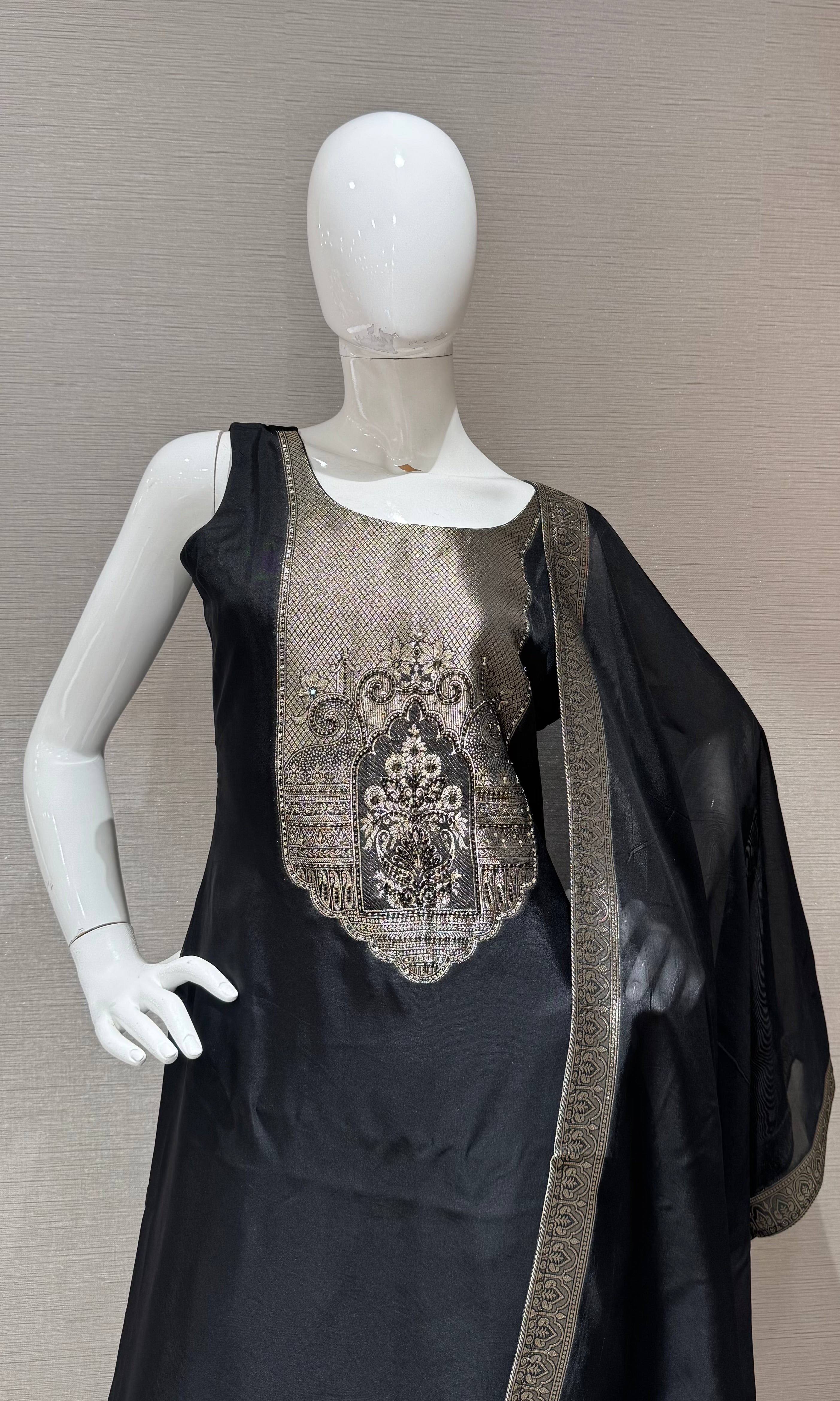 Black Zari Embroidered Kurta Set with Dupatta